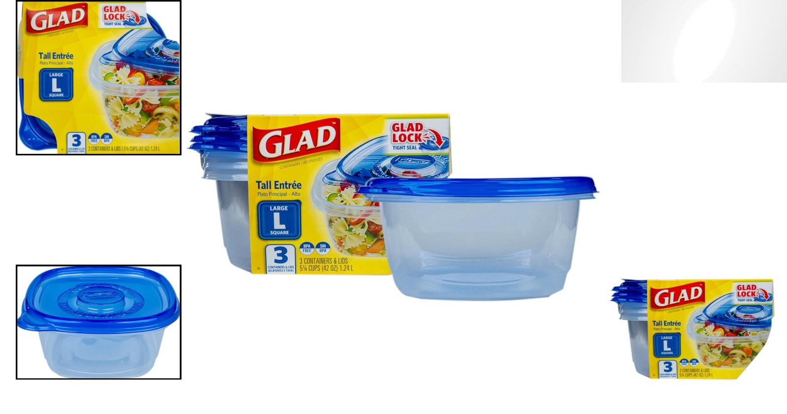 Set of 3 Tall Square Food Storage Containers – Airtight, Microwave Safe, 42 Oz