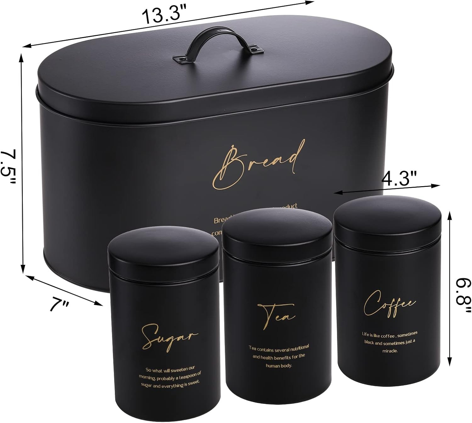 Set of 4 Bread Box and Canister Set for Kitchen Countertop, Metal Bread Bin