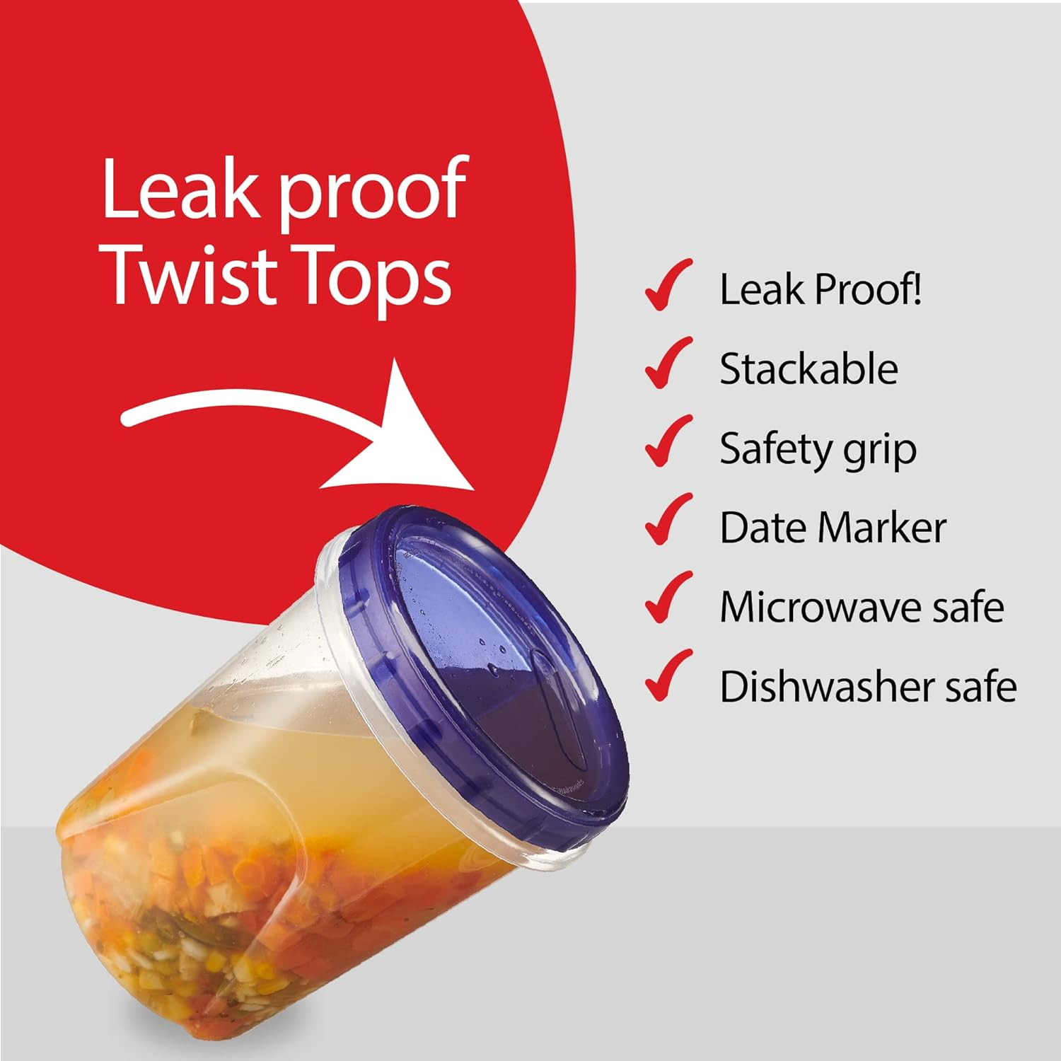 6 Pack Twist Cap Food Storage Containers with Blue Screw on Lid- 32 oz Reusable