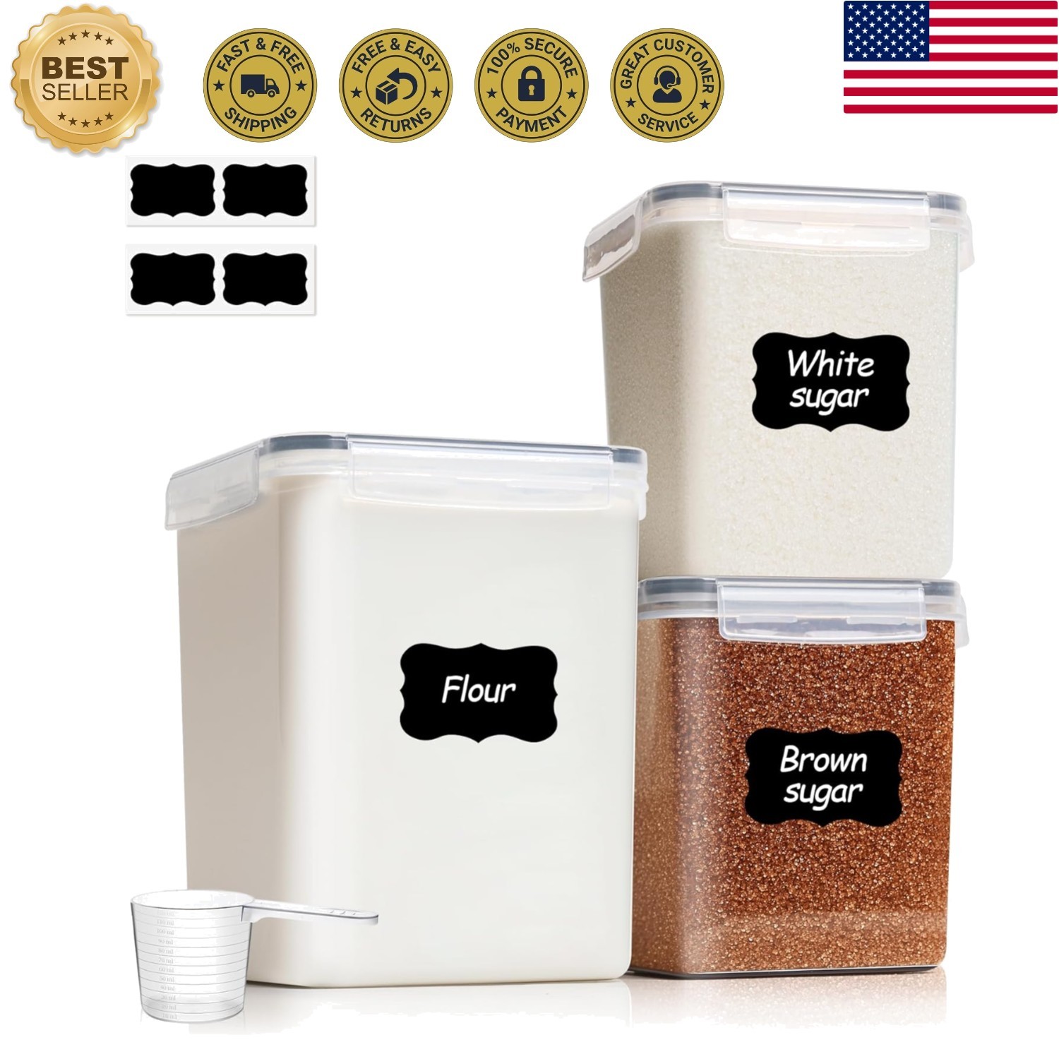 Elegant 3-Piece Airtight Baking Supplies Organizer – Flour & Sugar Container Set