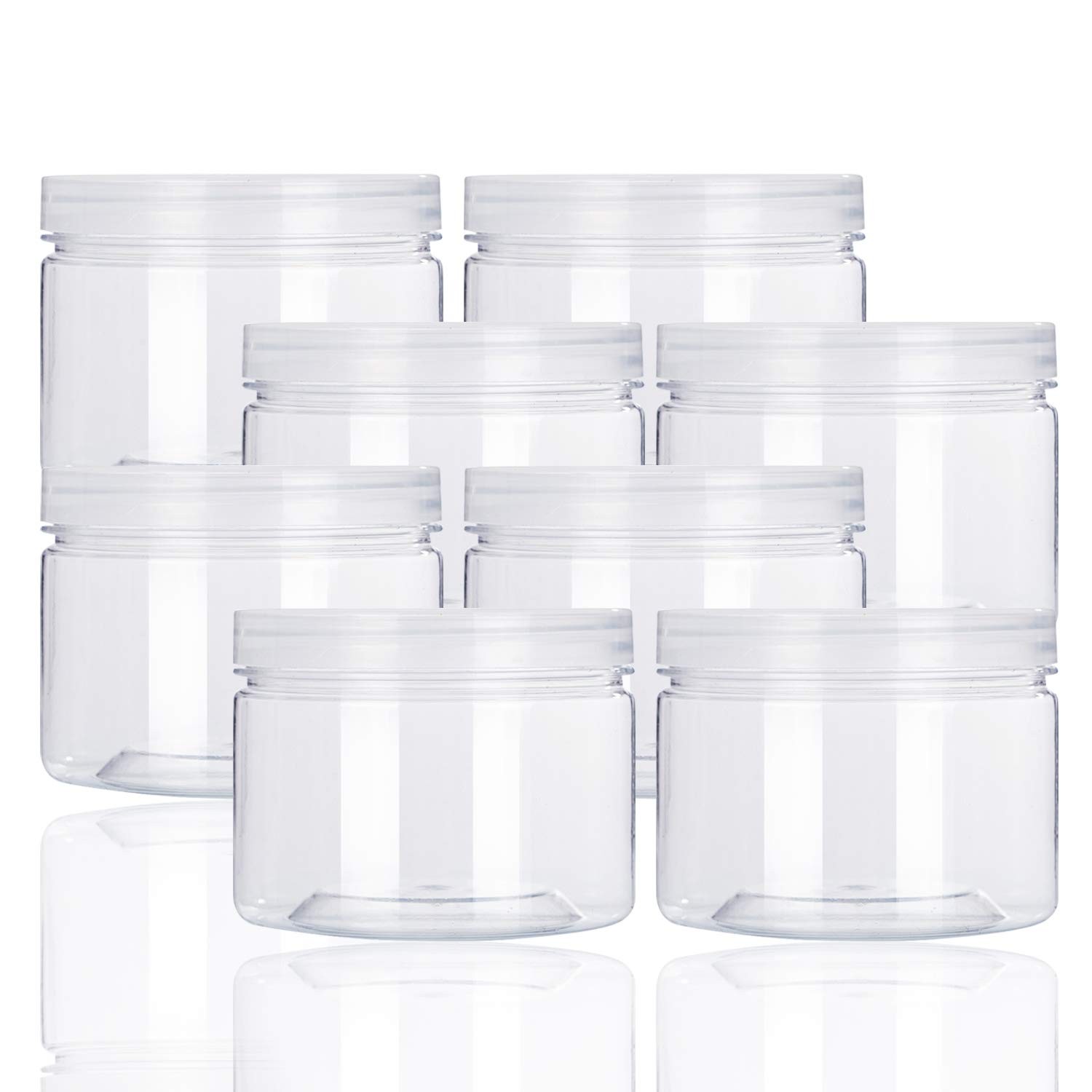 12oz Clear Plastic Storage Jars 8 Pack Wide Mouth BPA Free Containers