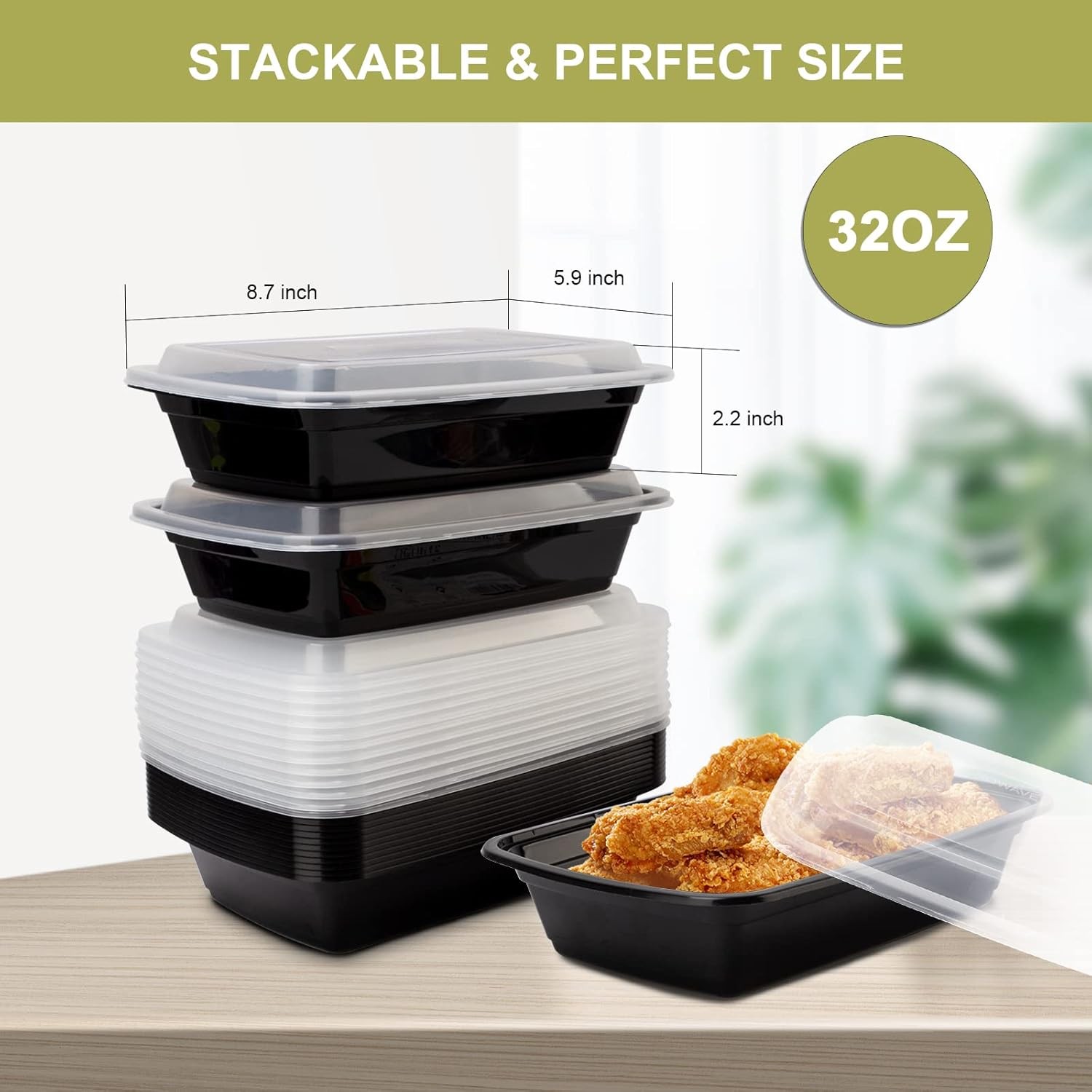 50 Pack- Meal Prep Containers 32oz, Plastic Food Prep Containers Reusable, Leakp