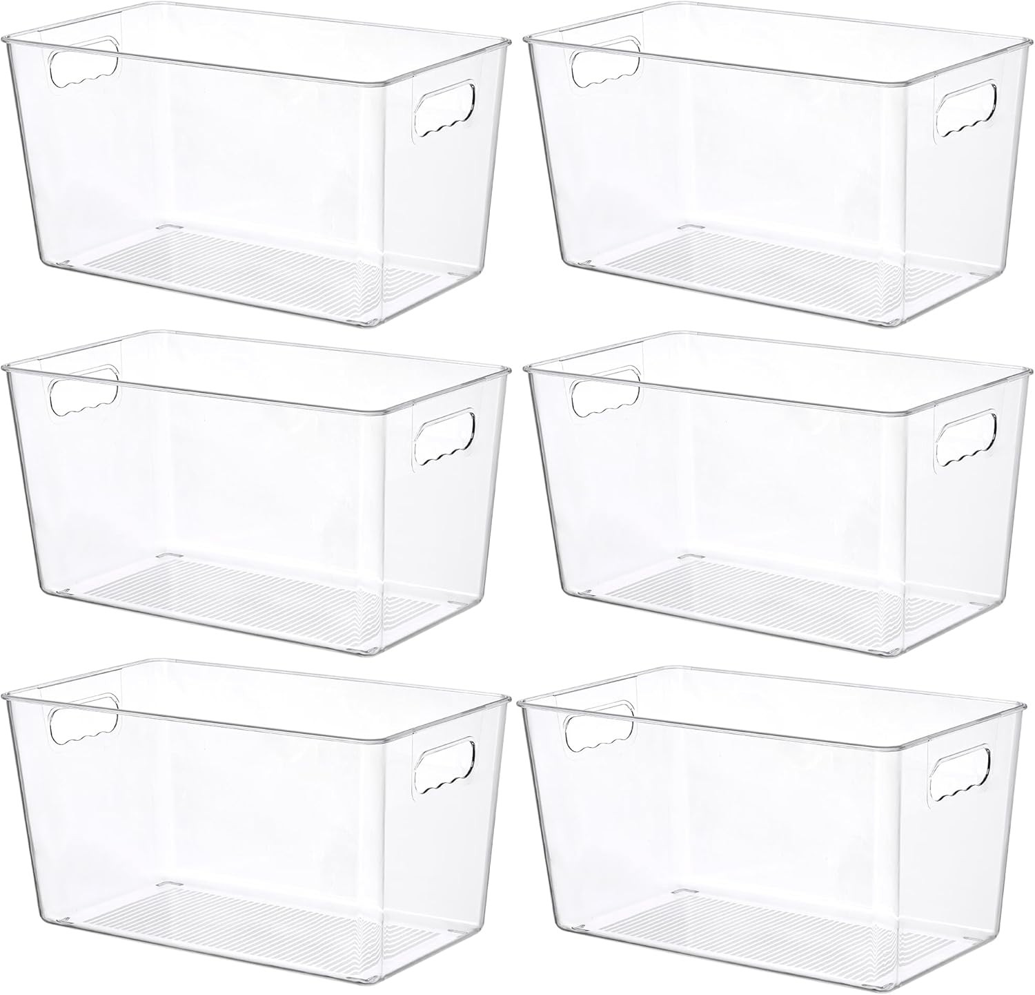 6 PCS Clear Plastic Storage Bins Pantry Organizer Containers with Handle for