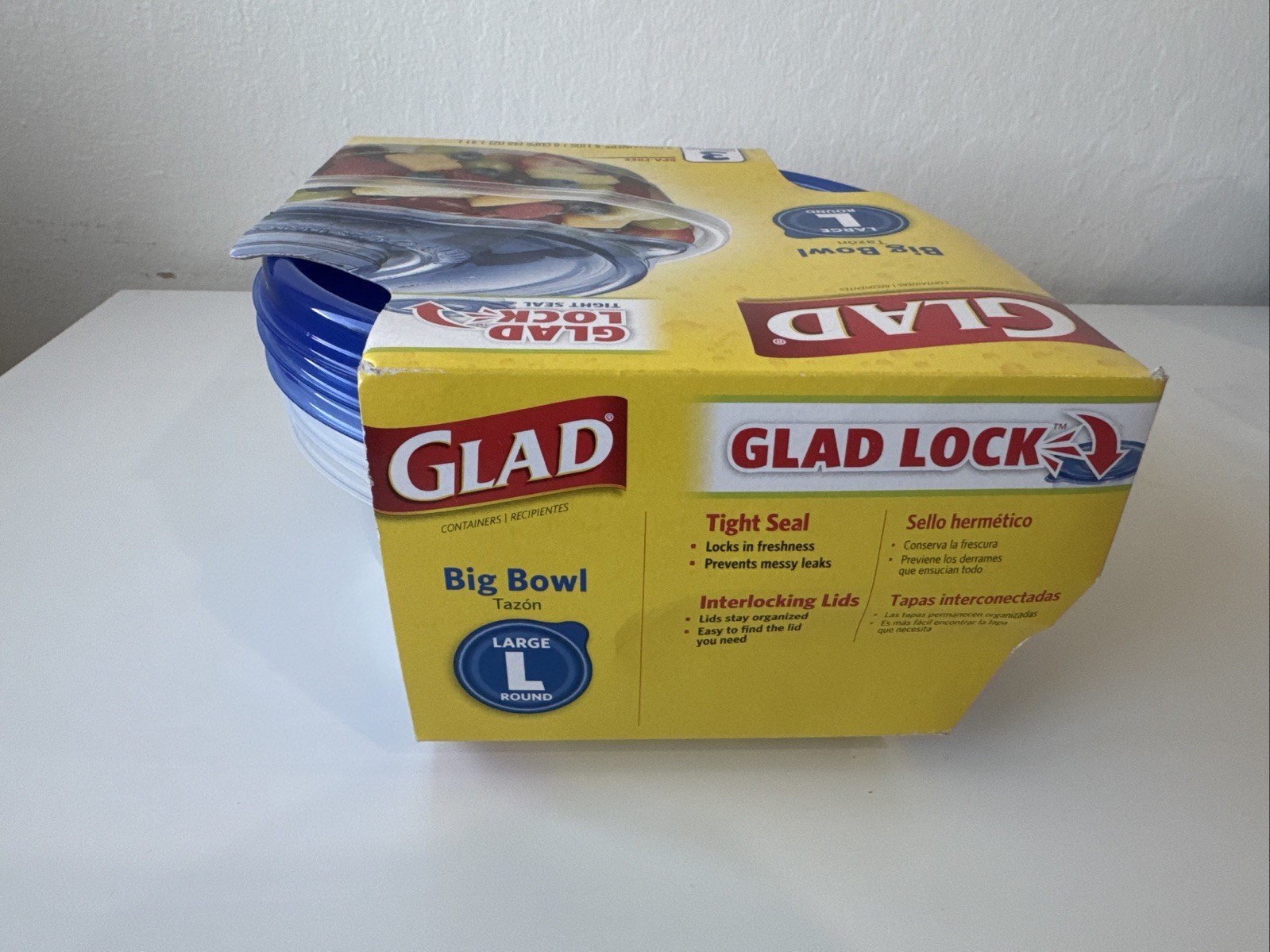 NEW SEALED Glad Big Bowl L Round Food Storage Containers 48 oz 3 Ct BPA Free NOS