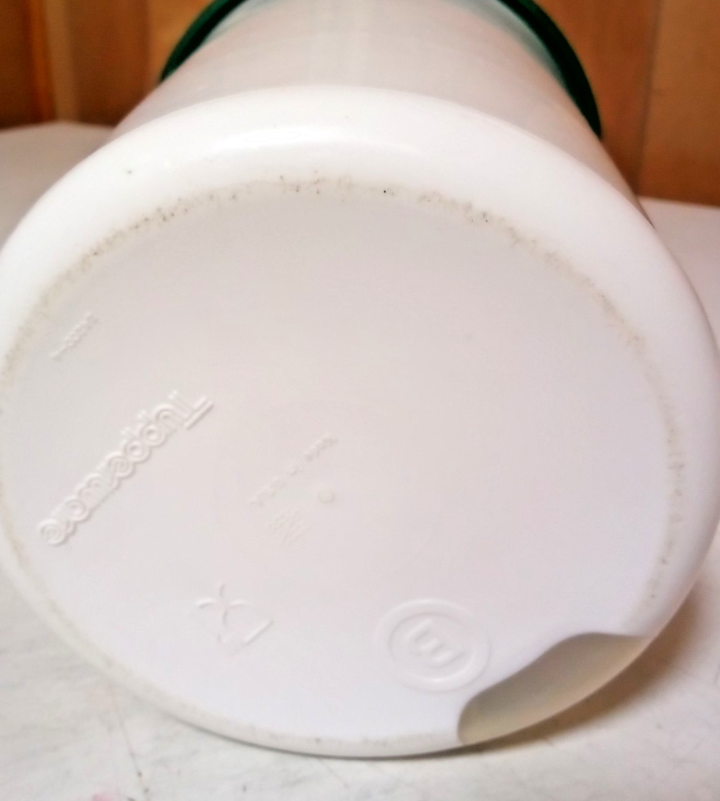 Remind Me Canister Tupperware B White w Hunter Green Seal Tupperware