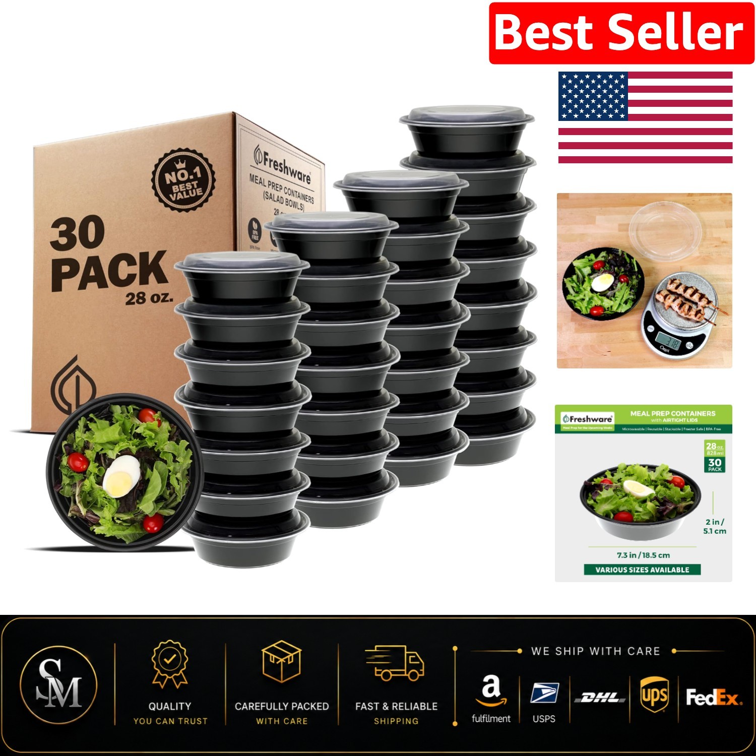 Elegant 30-Piece Meal Prep Bowl Set – BPA-Free & Stackable 28oz Containers