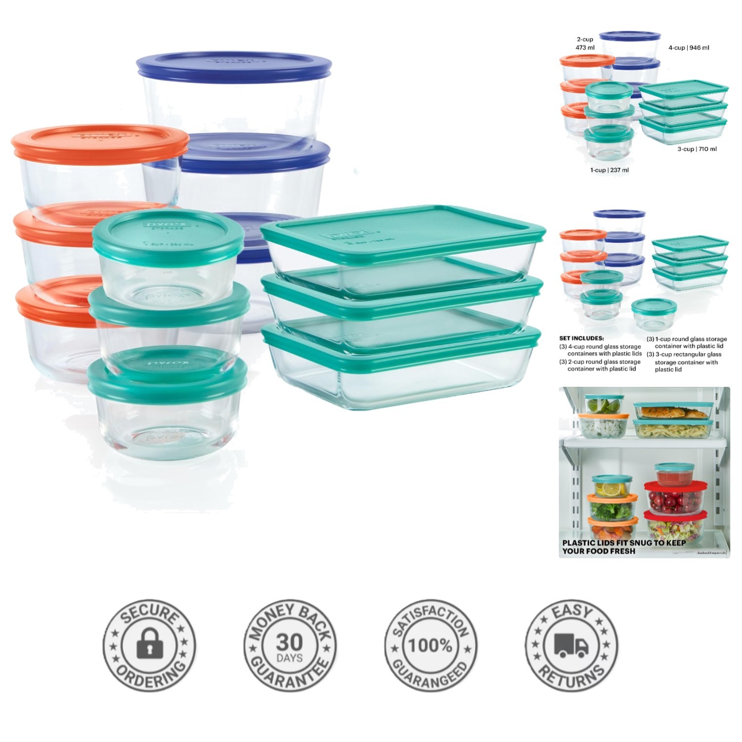 Effortless Food Storage: 12-Pack Glass Containers with Airtight Lids, 1-4 Cups