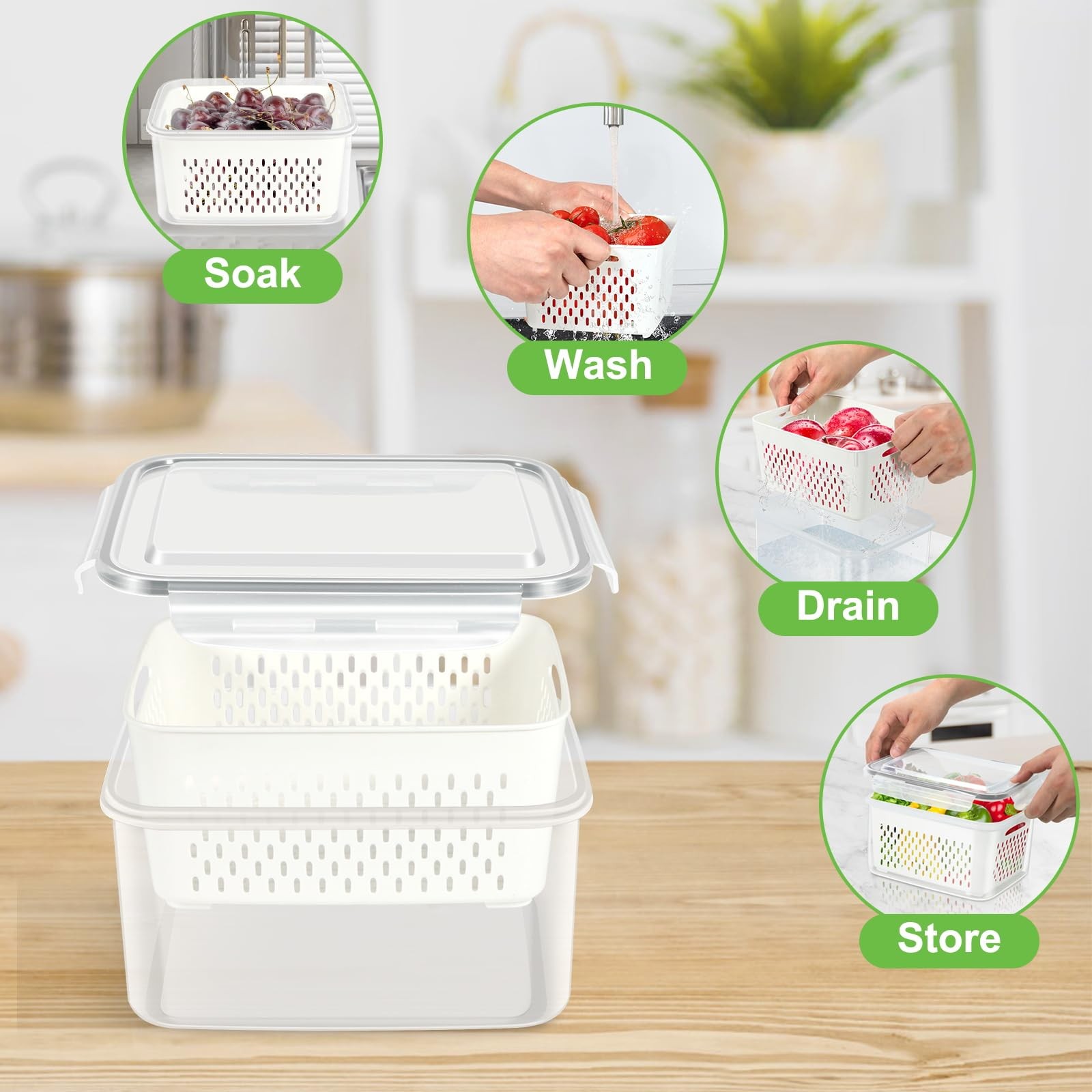 Fruit Storage Containers for Fridge, 6 Pcs Produce Saver with Colander for Ri…
