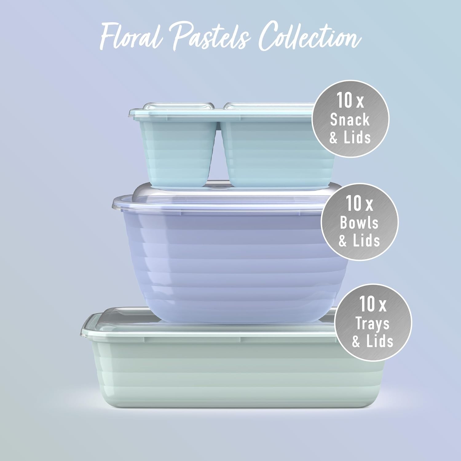 60 Piece Meal Prep Food Container Set BPA Free Microwave Safe Floral