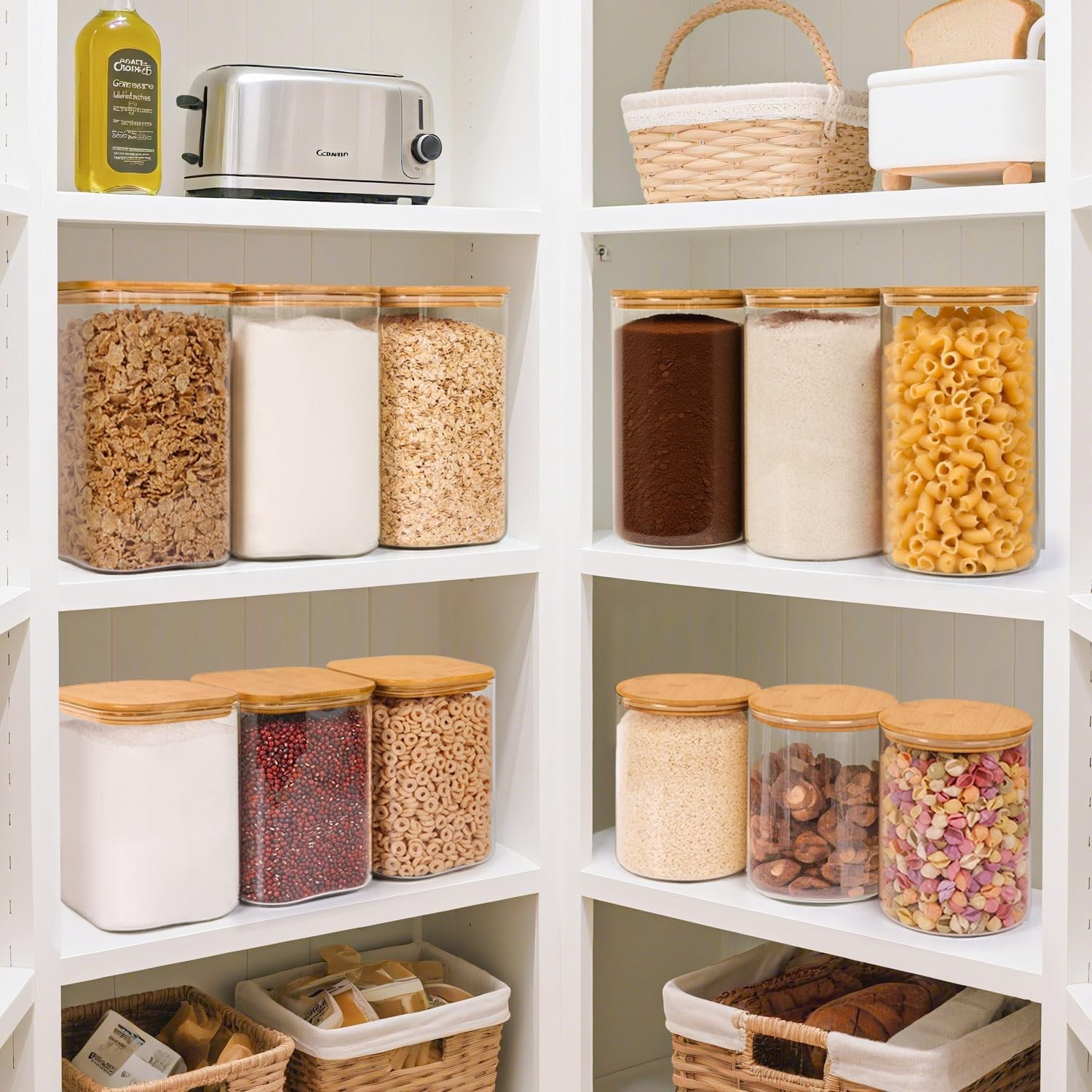 1.2 Gallon Wide Mouth Flour Sugar Storage Containers 2 Pcs, 4.6 Qt Glass Storage