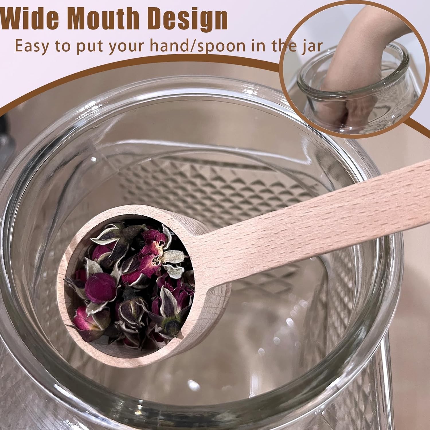 60 OZ Vintage Glass Jar with Lid Wood Spoon Set of 2 Decorative Glass Storage