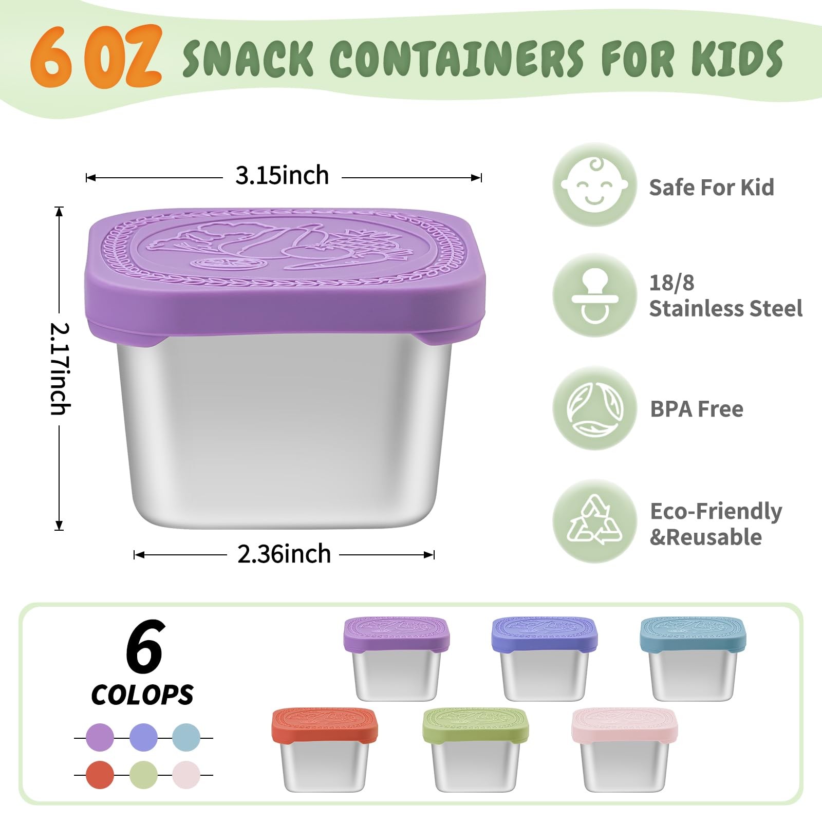 6 Oz Stainless Steel Snack Containers for – 6 Pack Metal Food Containers with…