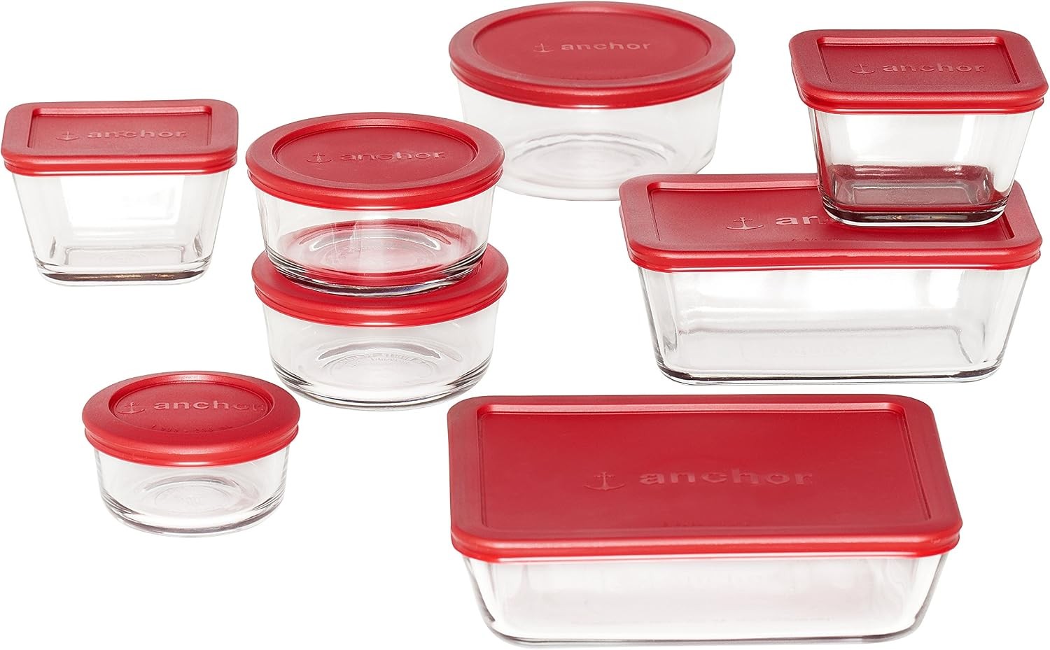 Classic Glass Food Storage Containers W/ Lids Red 16-Piece Set