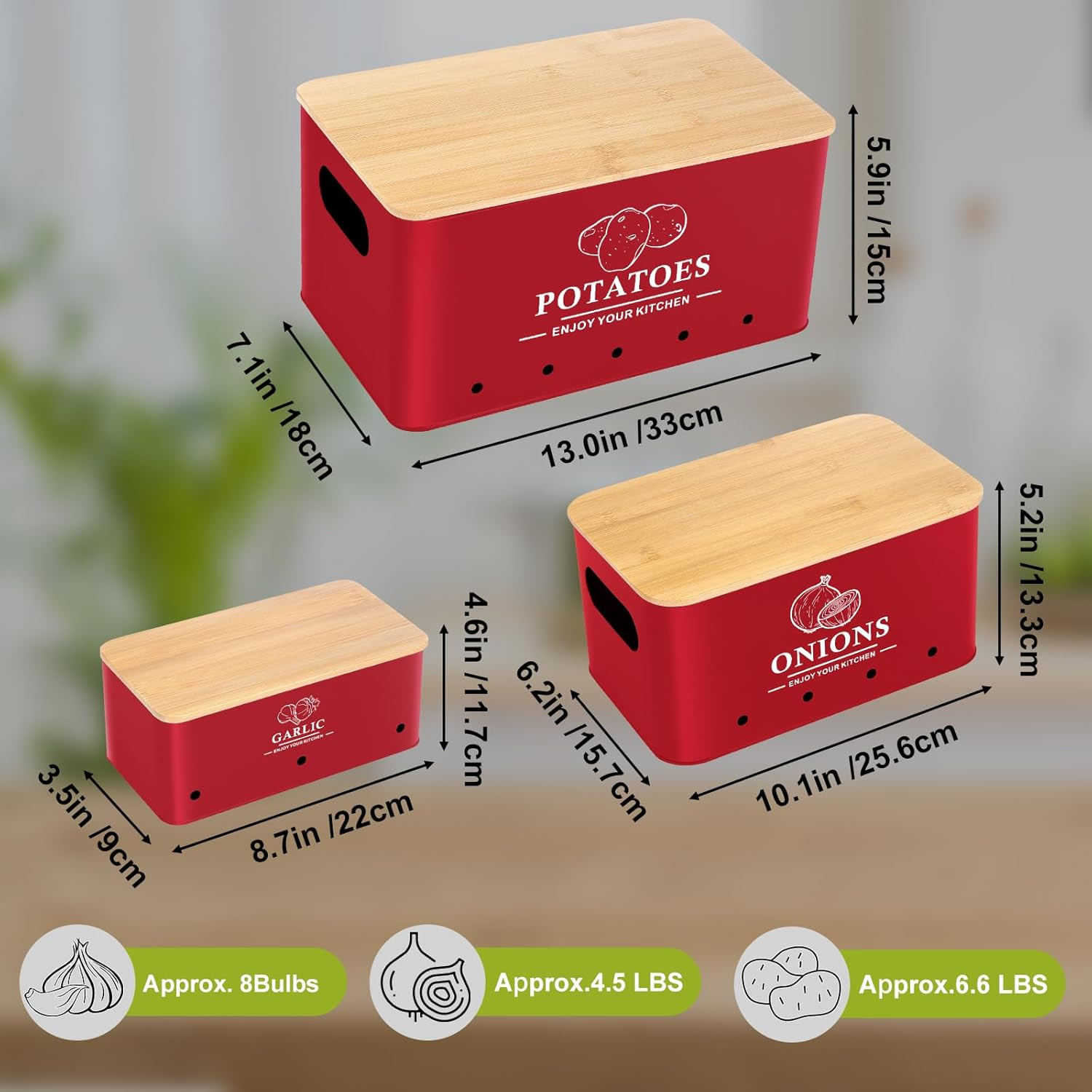 Kitchen Vegetable Storage Set of 3, Metal Onion Garlic Potato Storage Set, Kitch