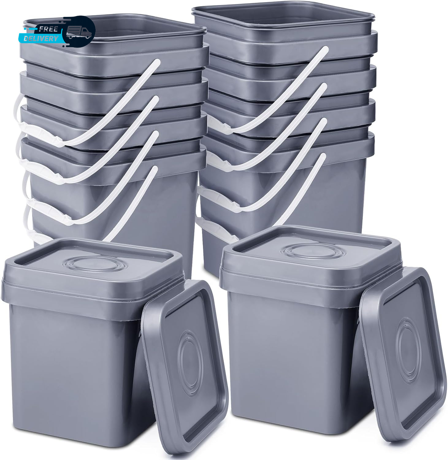 10 Pcs Food Grade Square Bucket with Lid 1 Gallon Plastic Bucket 4.5L Utility In