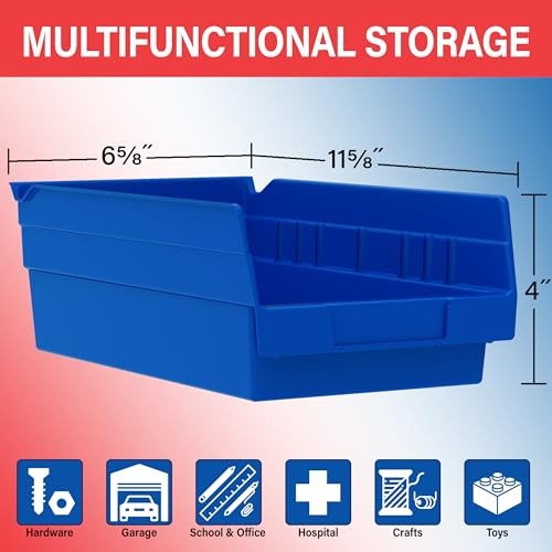 30130 Plastic Shelf Bins, Heavy Duty Storage Bins for Garage, Red Bin Box