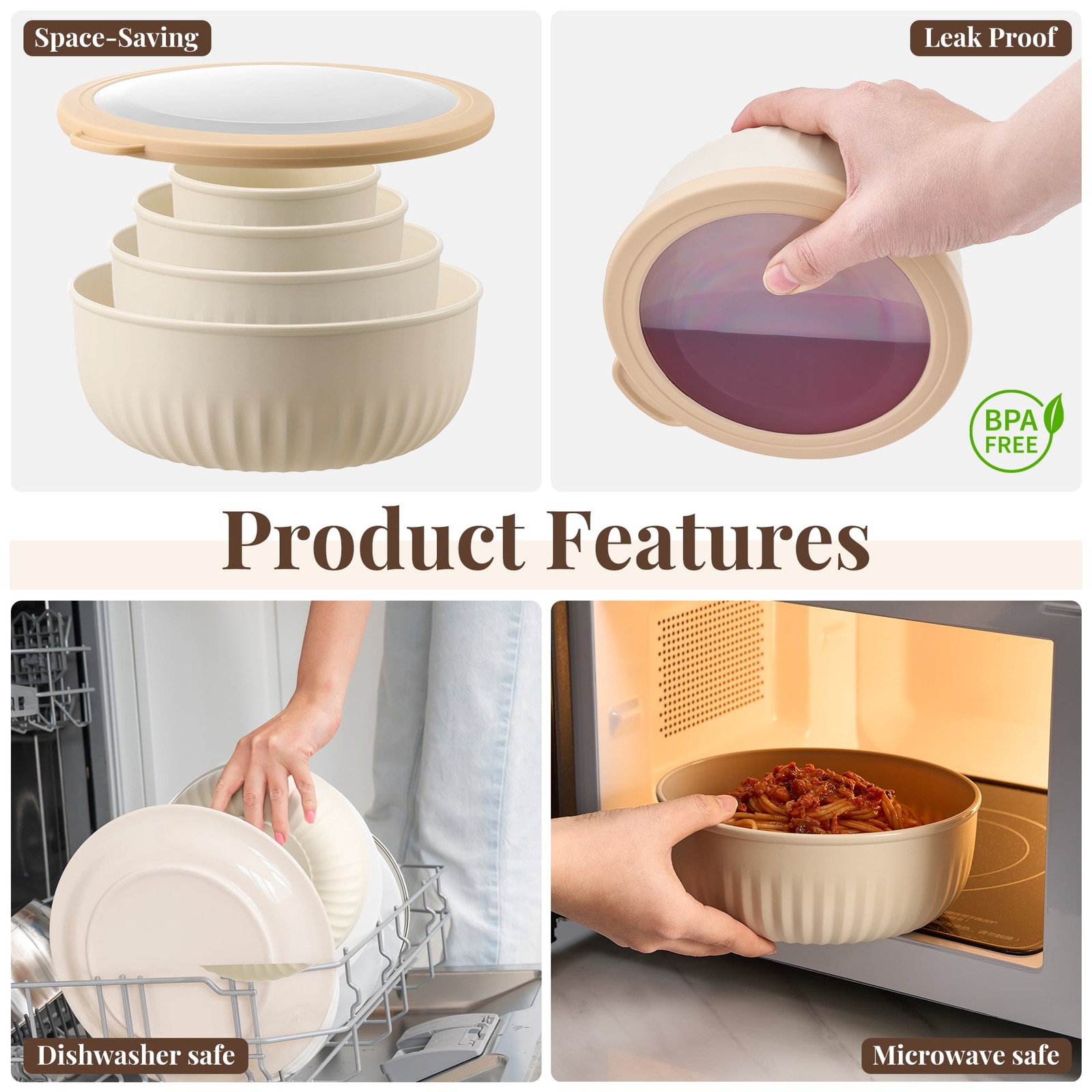 BPA-Free Stackable Food Storage Containers–Tight-Seal Lids,Assorted Sizes,4-Pack