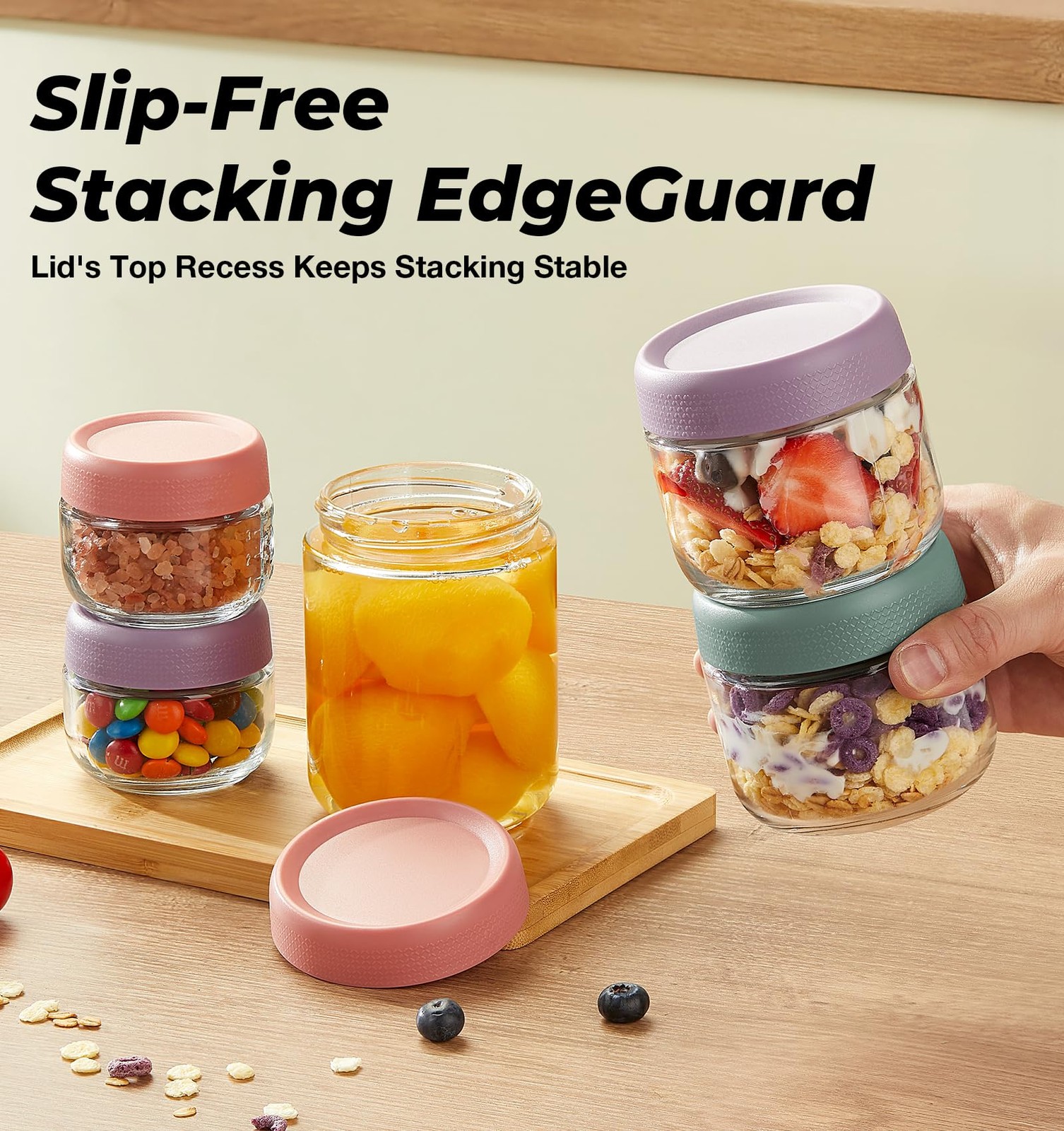 9 Pack Overnight Oats Containers with Lids, Large & Small Glass Mason Jars 16…