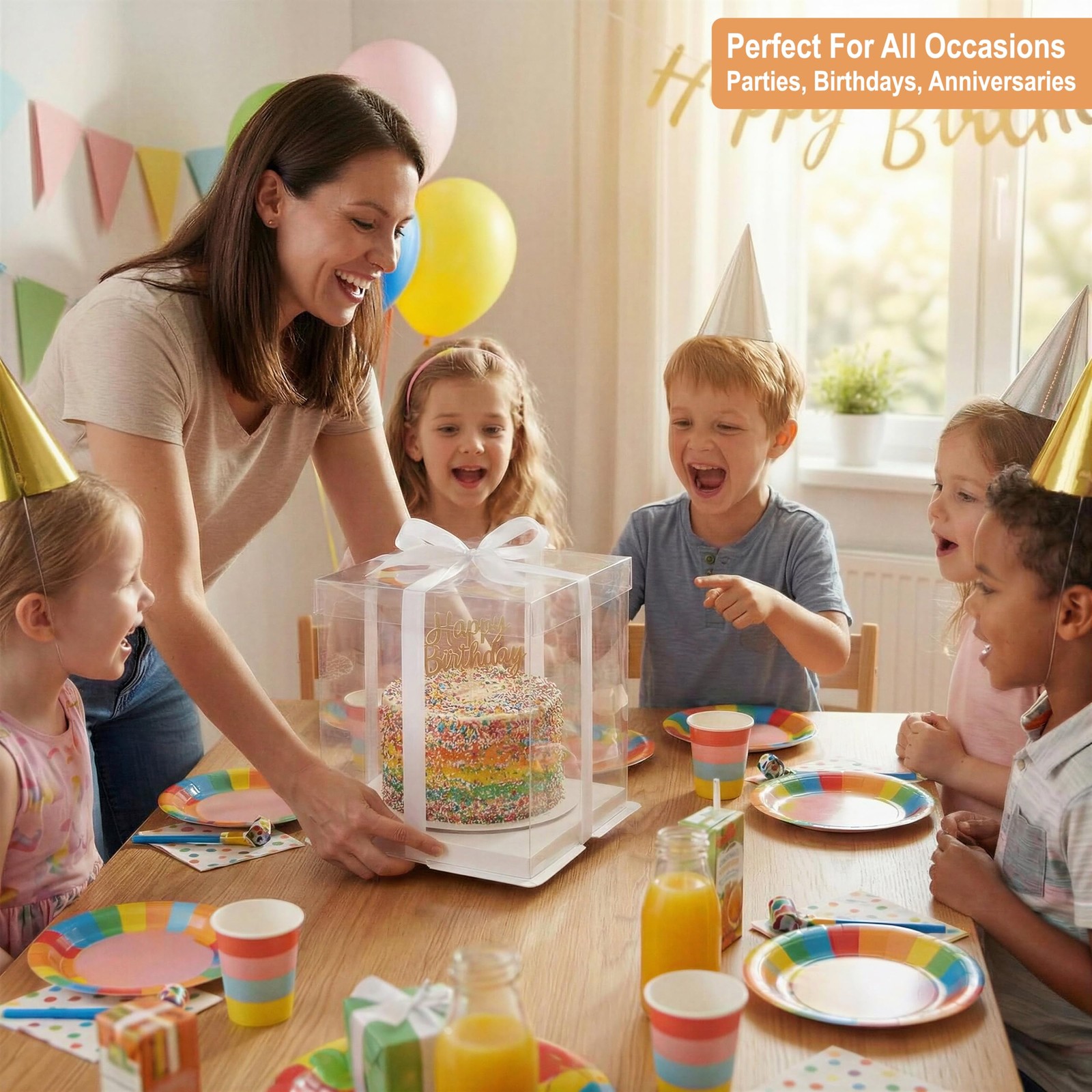 BOARDS+ 10 Inch Clear Cake Boxes (6 Pack) + Satin White Ribbon | Sturdy Beaut…