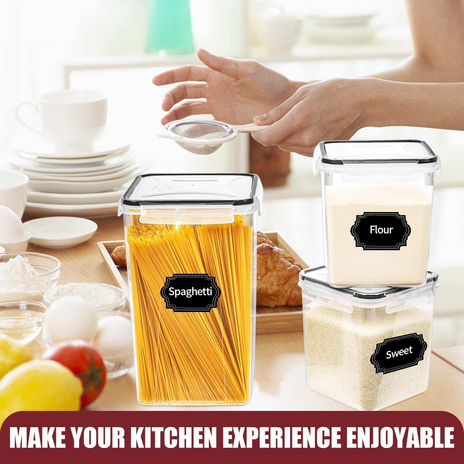 PRAKI 10 PCS Flour Sugar Storage Containers Large, Medium, Extra Clear