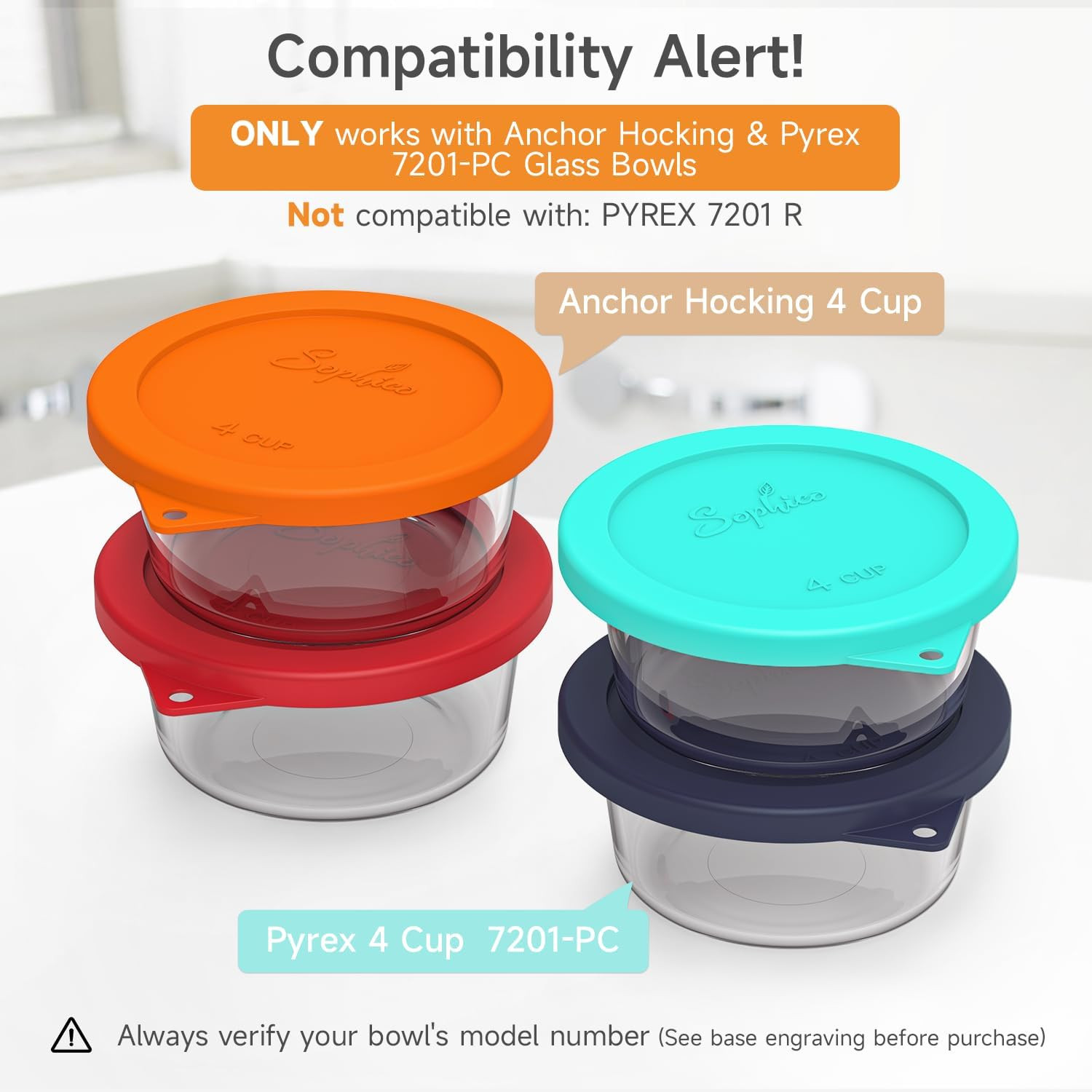 4 Cup round Silicone Storage Cover Lids Replacement for Anchor Hocking and Pyrex