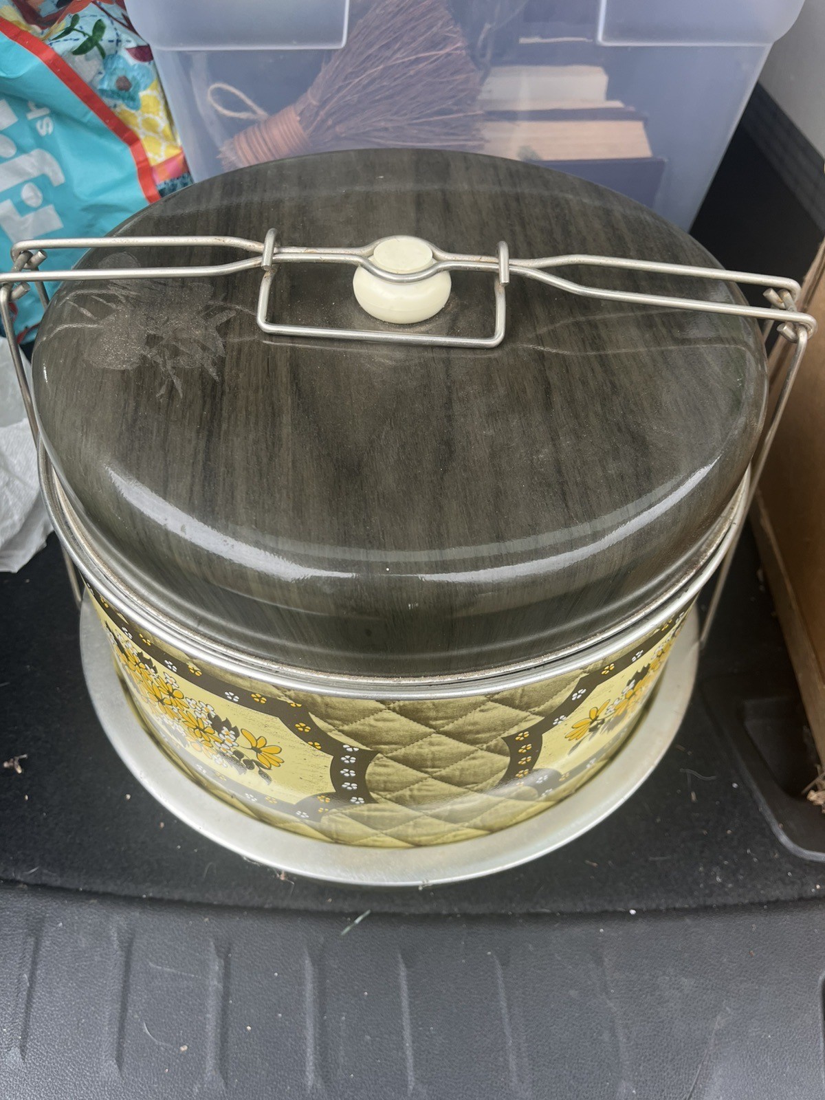 Vintage Triple Decker Food Carrier by J.L. Clark Daisies Flowers Yellow