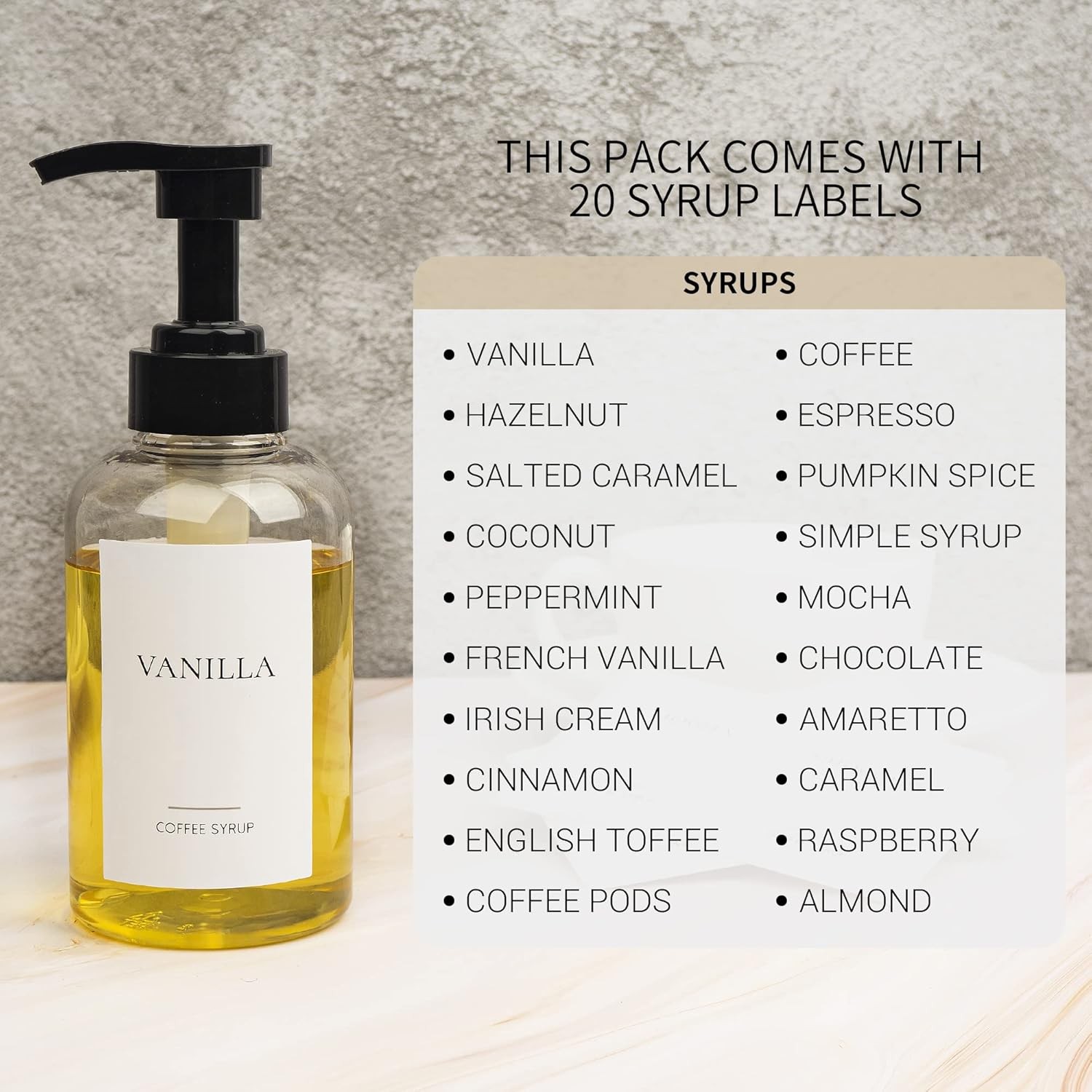 4 Pieces Coffee Syrup Dispenser Bottle 300ml PET Black Pump Bottles with Labels