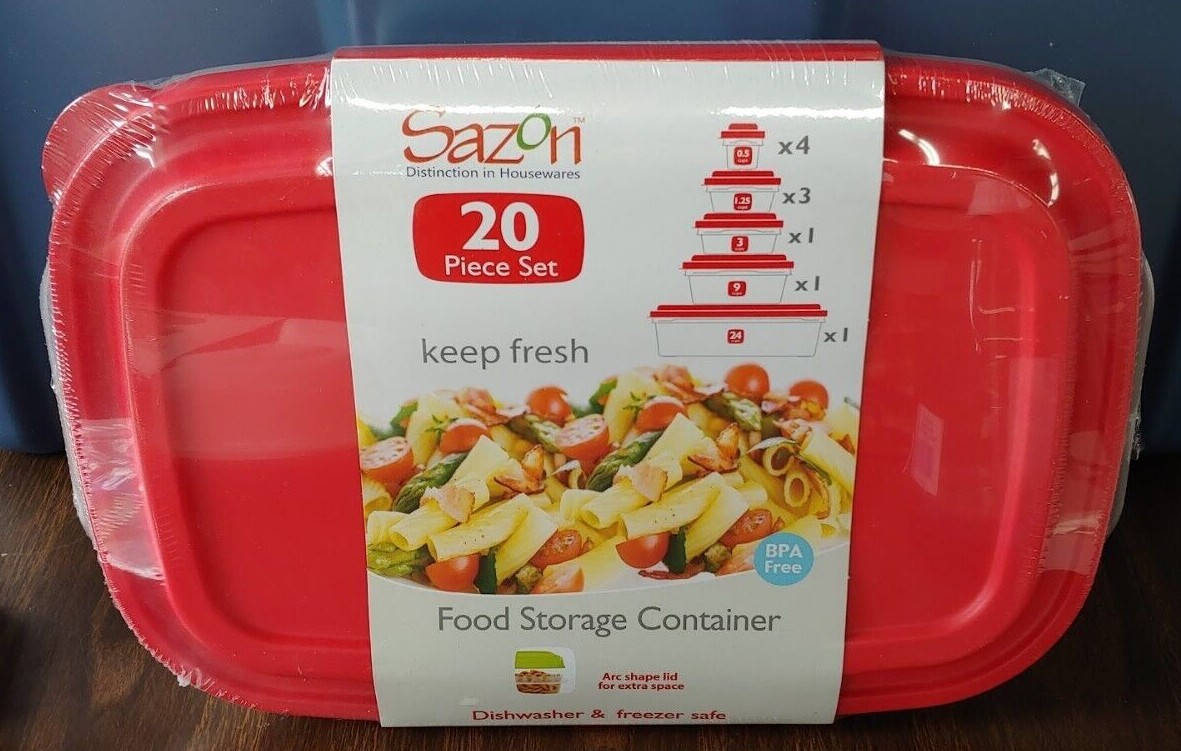 🔥 Sazon clear red lids 20 Piece Food Storage Container 20 Piece Set 5 Dif Bowls