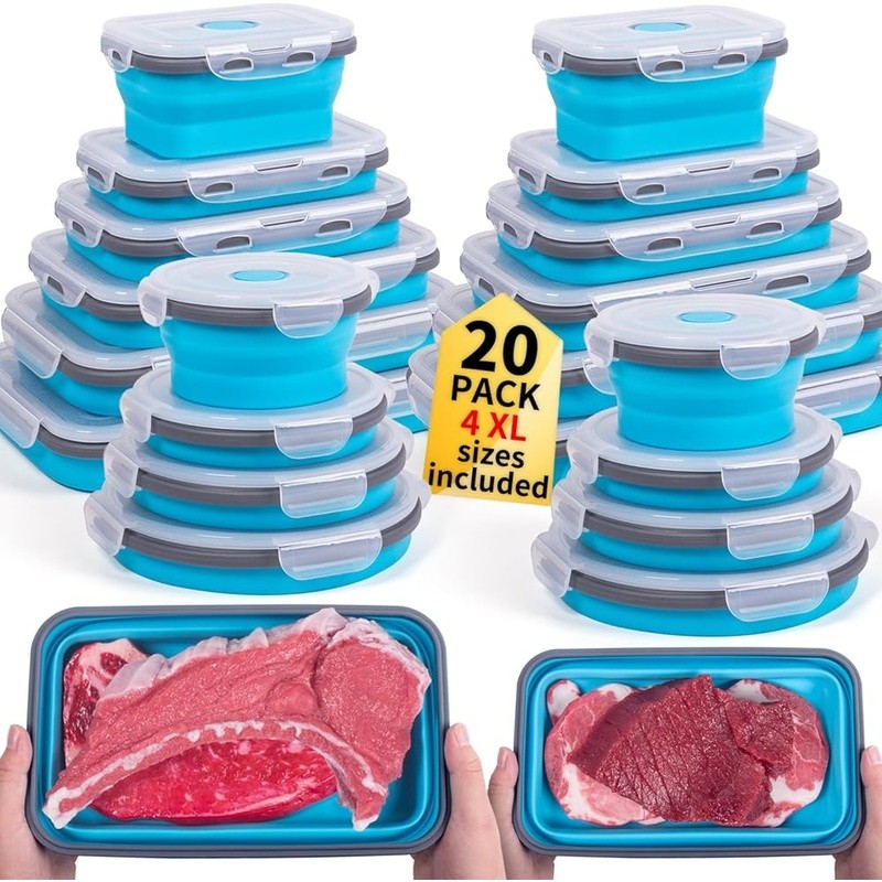Collapsible Silicone Food Storage Containers 20pcs Microwave Safe Freezer Safe