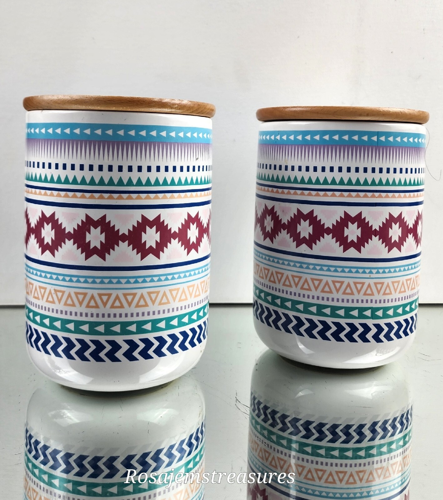 CORE KITCHEN Southwestern style, Set of 2 Stoneware Canisters, 6.25″ Tall