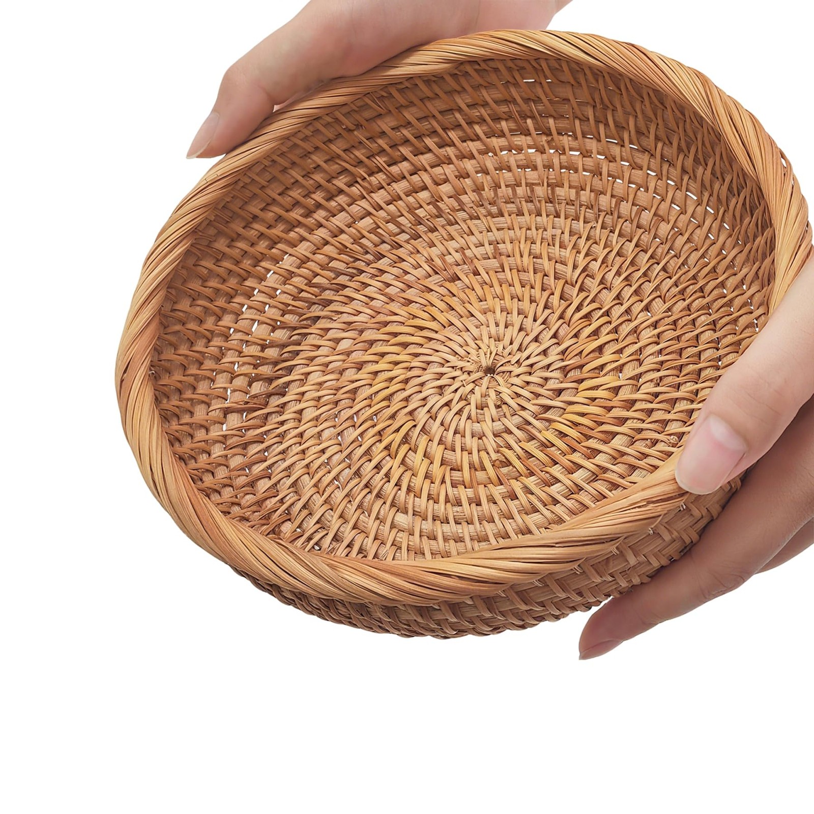8″ Round Small Wicker Basket, Artisanal Rattan Fruit Basket, Key Bowl for Ent…