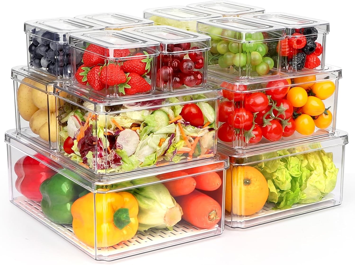 14 Pack Fridge Organizer Stackable Refrigerator Organizer Bins W/ Lids PBA-Free