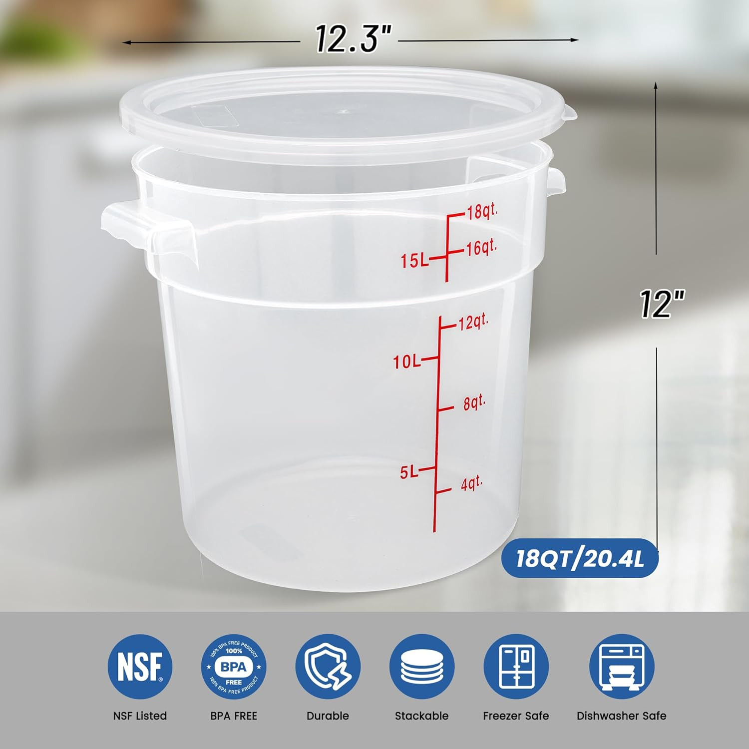 BPA-Free 18QT Round Food Storage Containers – 4 Pack with Lids & Labels
