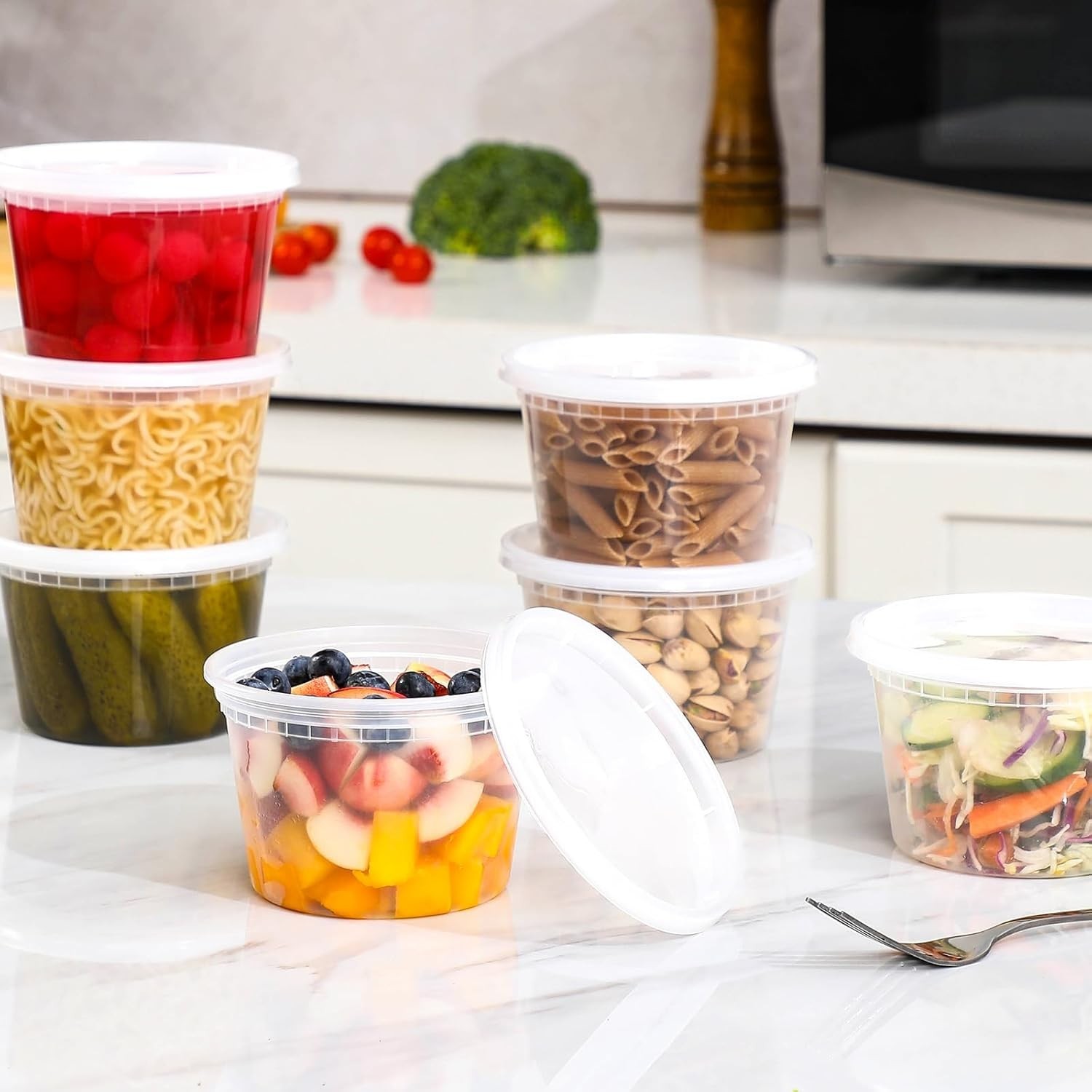 32 Sets 16 oz Plastic Deli Food Containers W/ Lids Airtight Food Storage