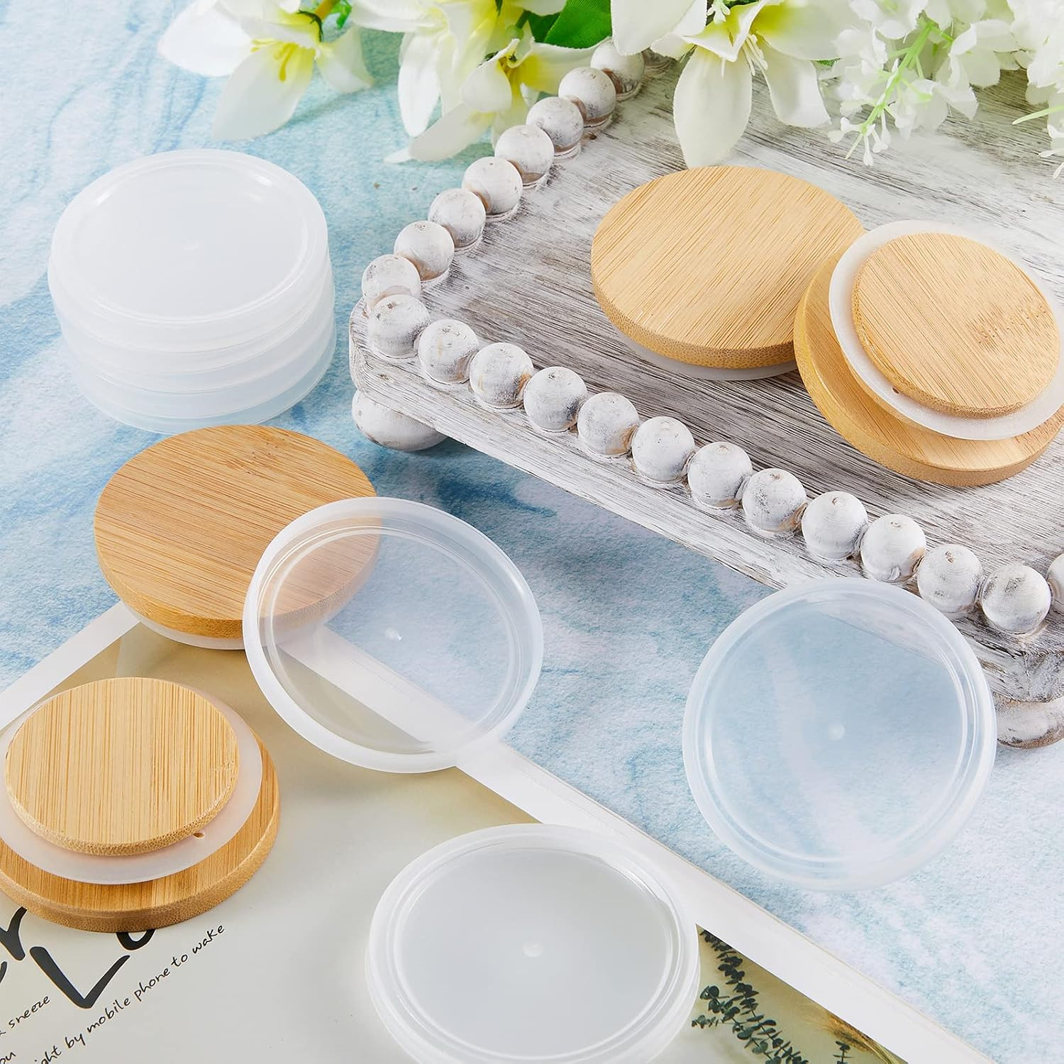 40 Pcs Yogurt Jar Lids Set Compatible with Oui 5 Oz Clear Plastic Silcone Bambo