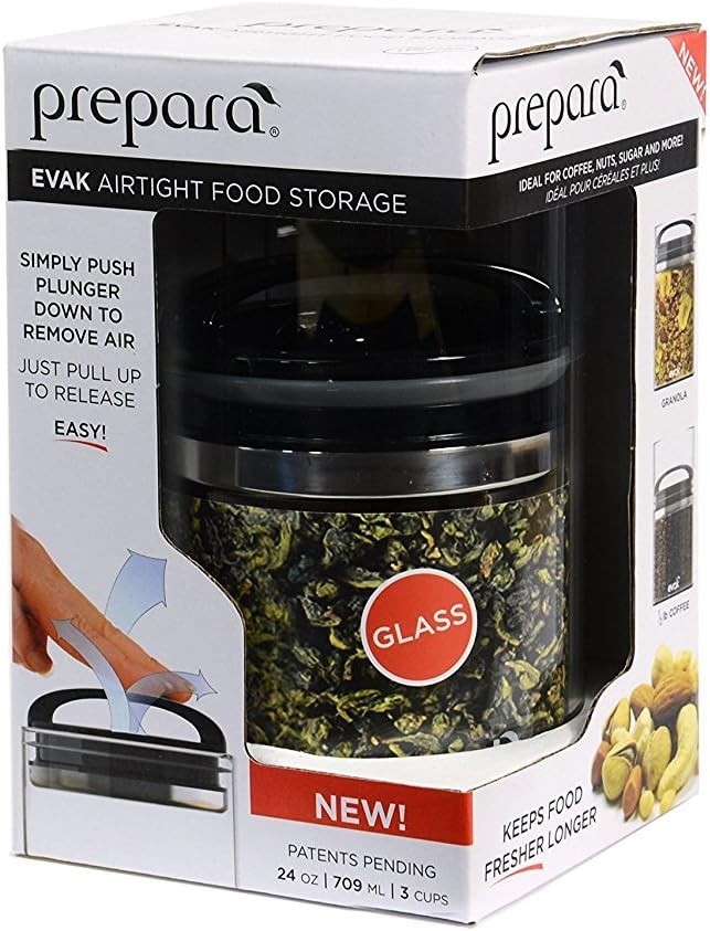 Evak Compact Airtight Glass Storage Canister, Medium (6” x 3.75″, 24oz) –