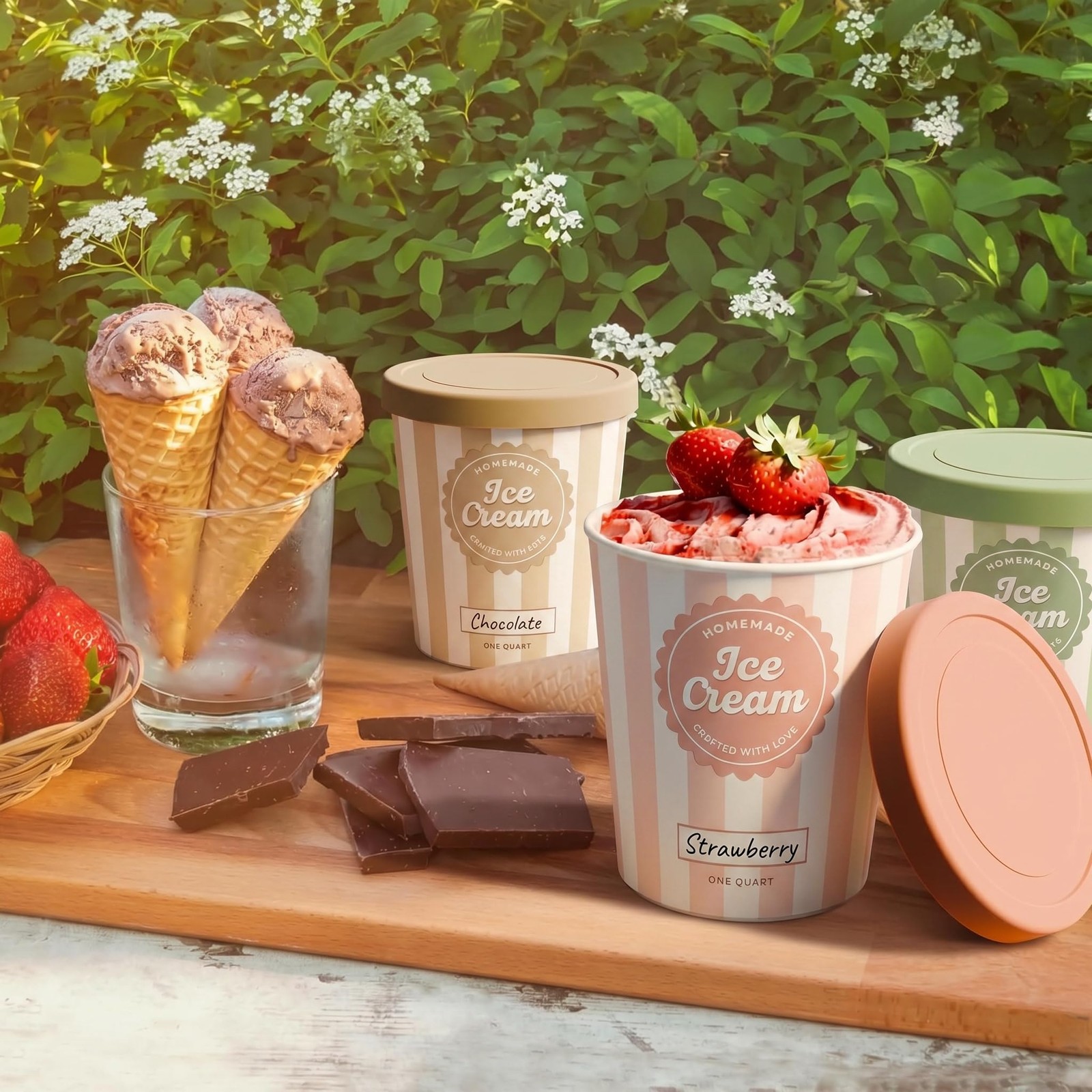 Set of 3 Reusable Ice Cream Containers 1 Quarts Ea. – Perfect for Homemade Sorbe