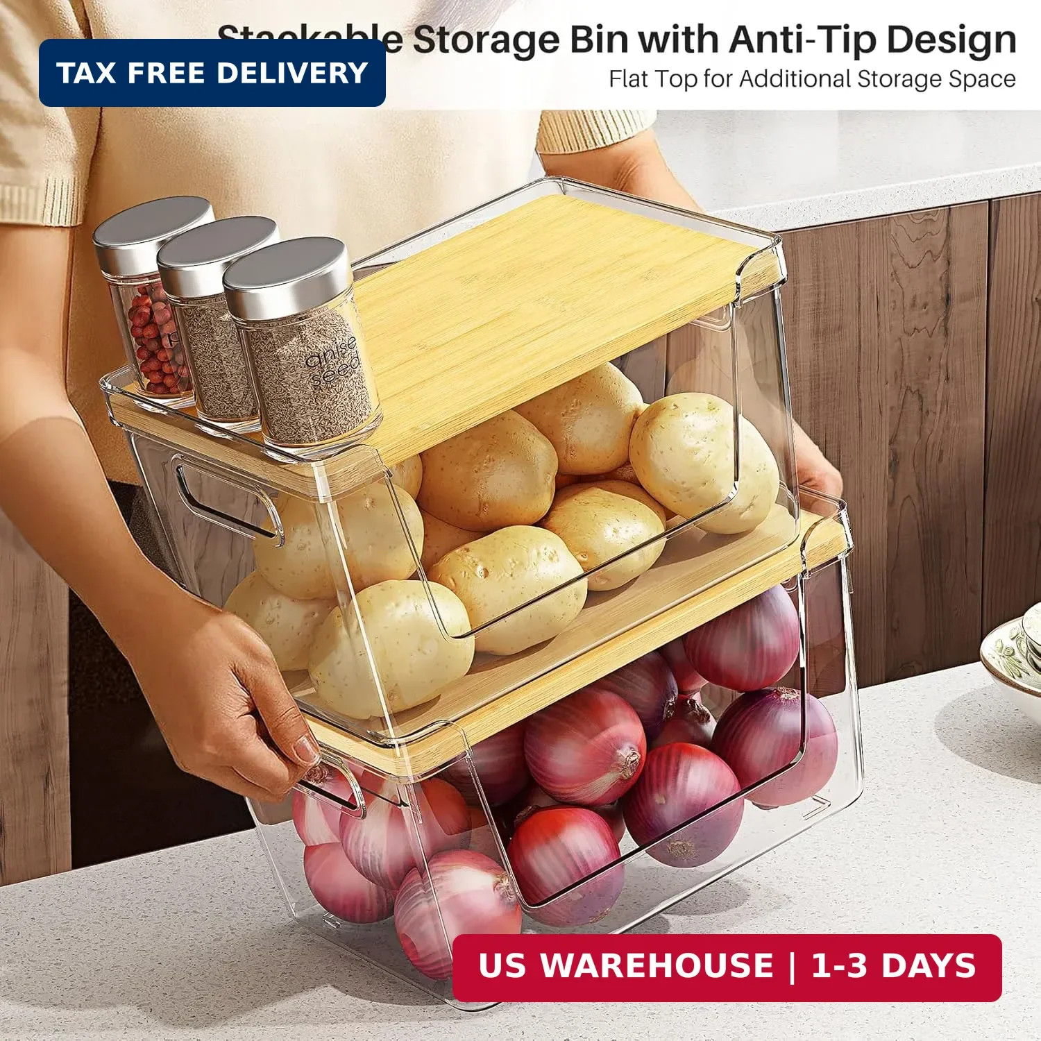 2 Set Pantry Organizer and Stackable Storage Kitchen,Sturdy and Durable Storage