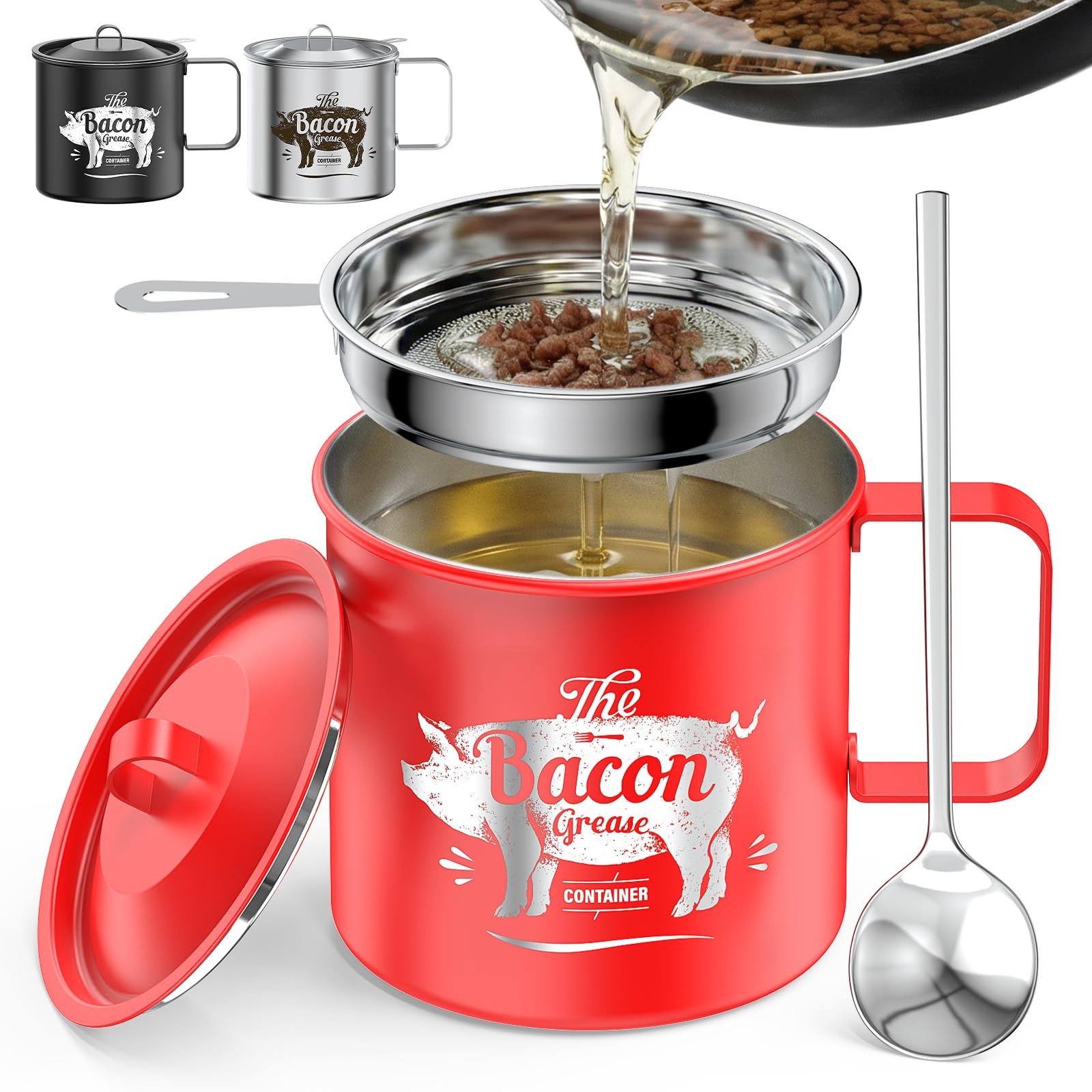 Mini Bacon Grease Saver With Strainer – 20 OZ Stainless Steel Oil Container, …