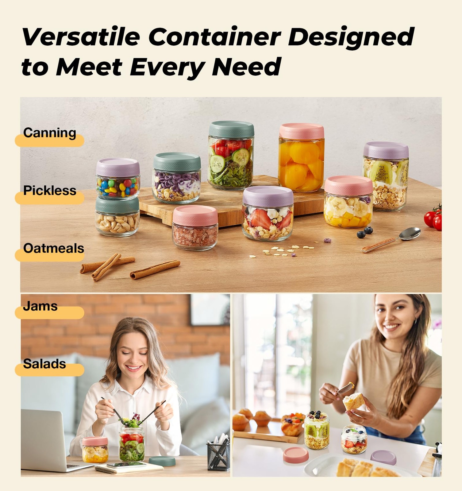 9 Pack Overnight Oats Containers with Lids, Large & Small Glass Mason Jars 16…