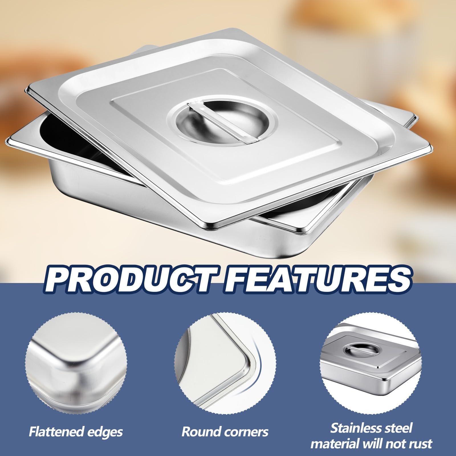 Stainless Steam Hotel Pan with Lid, 2-1/2 Inch Deep Steam Table Pan Restauran…