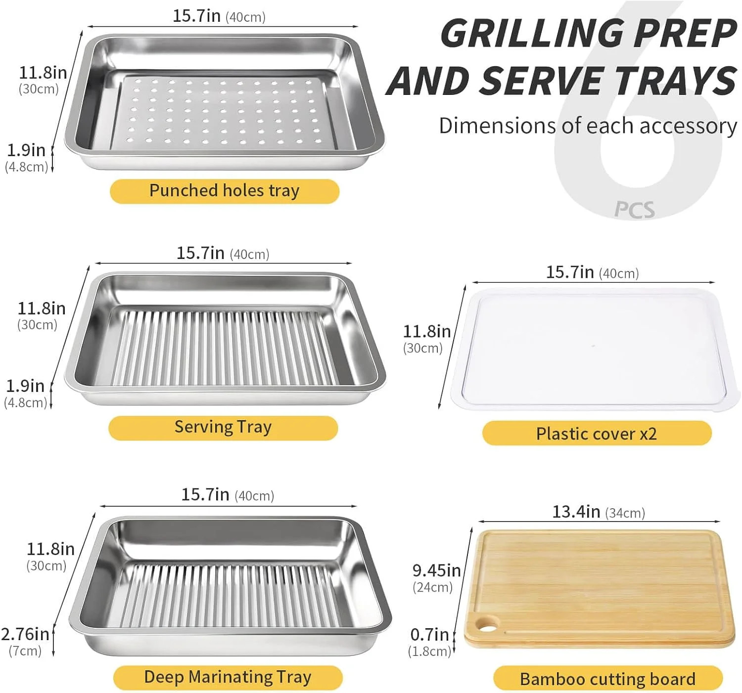 Grilling Prep and Serve Trays, Stainless Steel Large Capacity Food Prep Tray, Gr