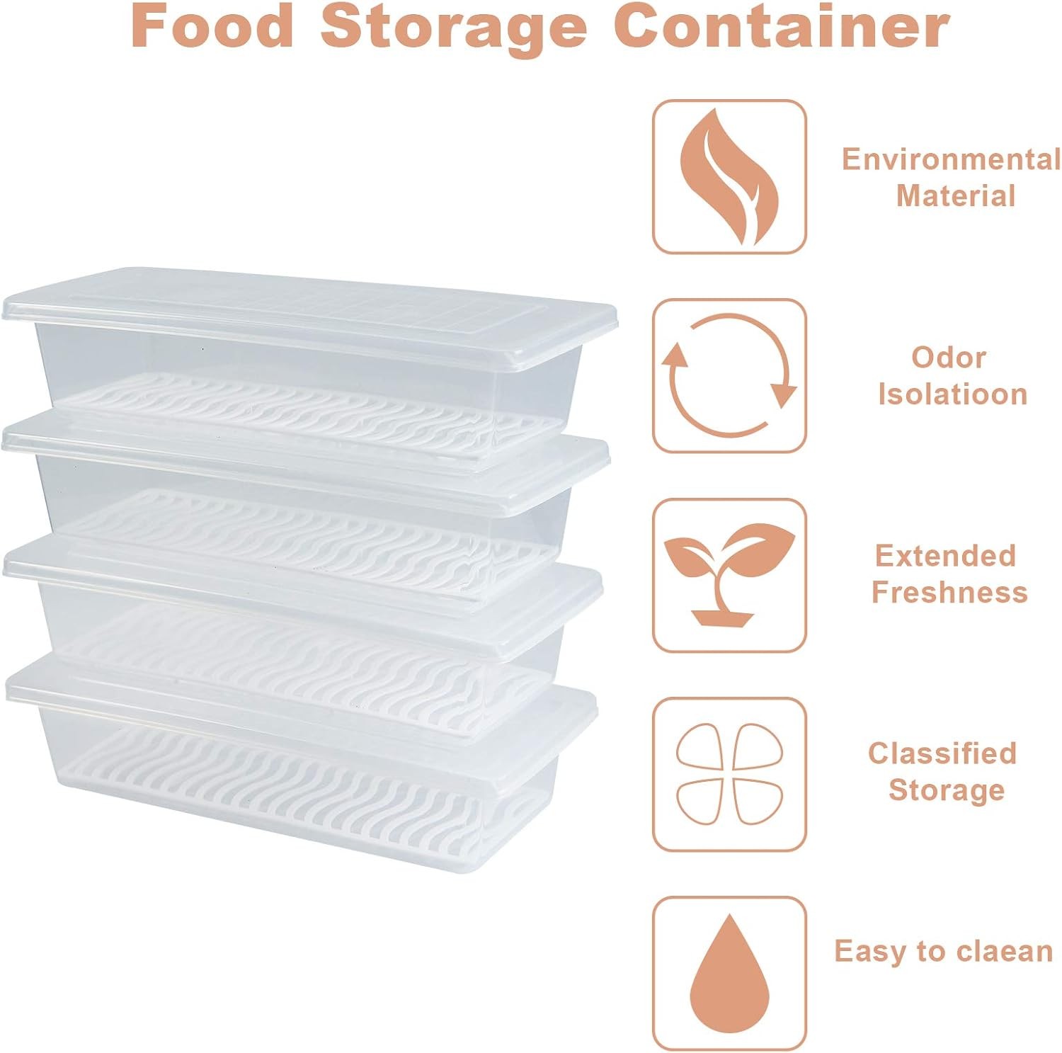 Food Storage Container Plastic Food Containers W/ Removable Drain Plate & Lid