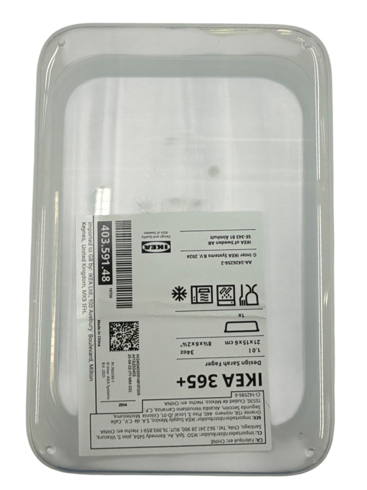 New IKEA 365+ Clear Rectangular Food Container 1.0 L (34 oz) 403.591.48