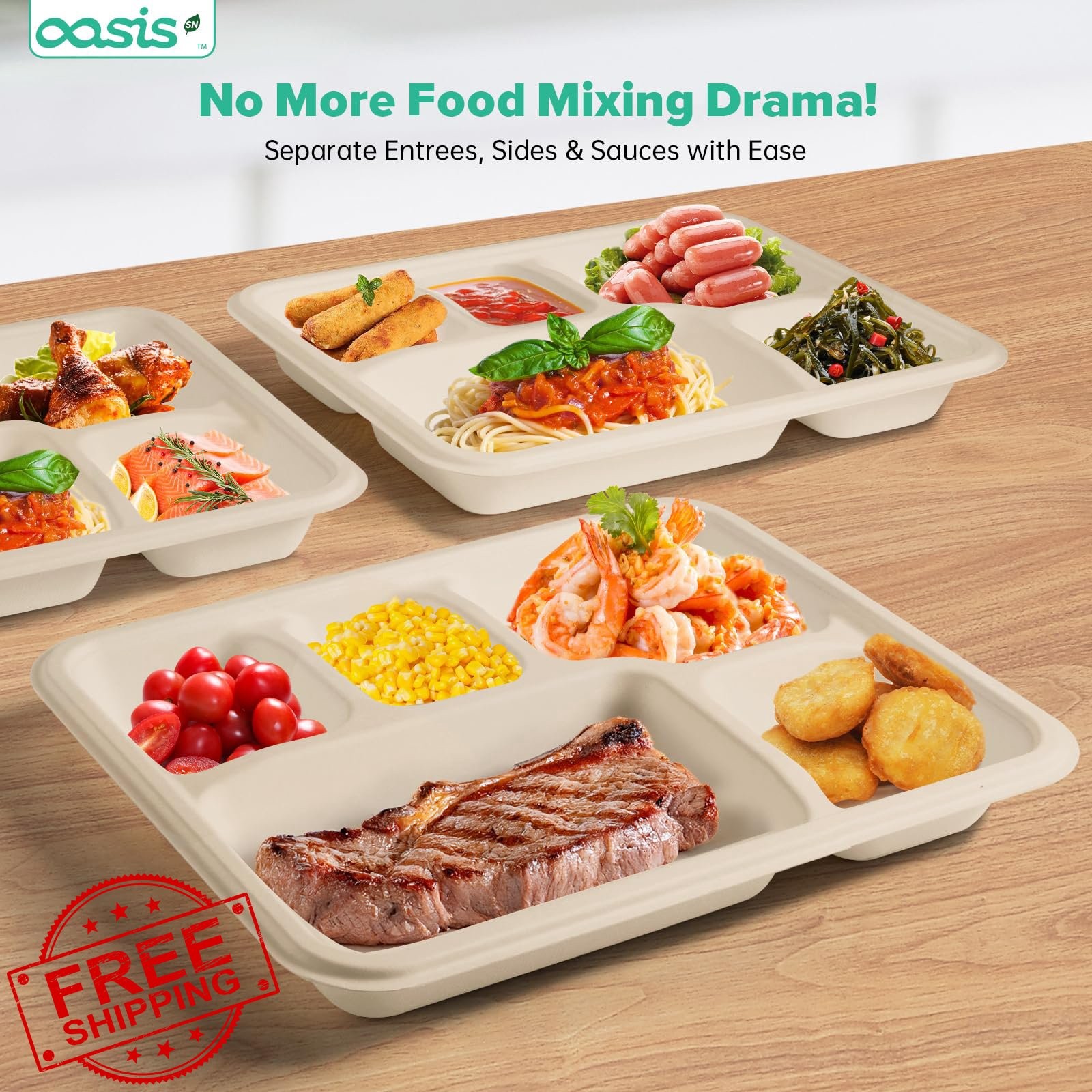 OasisSN Meal Trays Natural 11×9″ 128pk