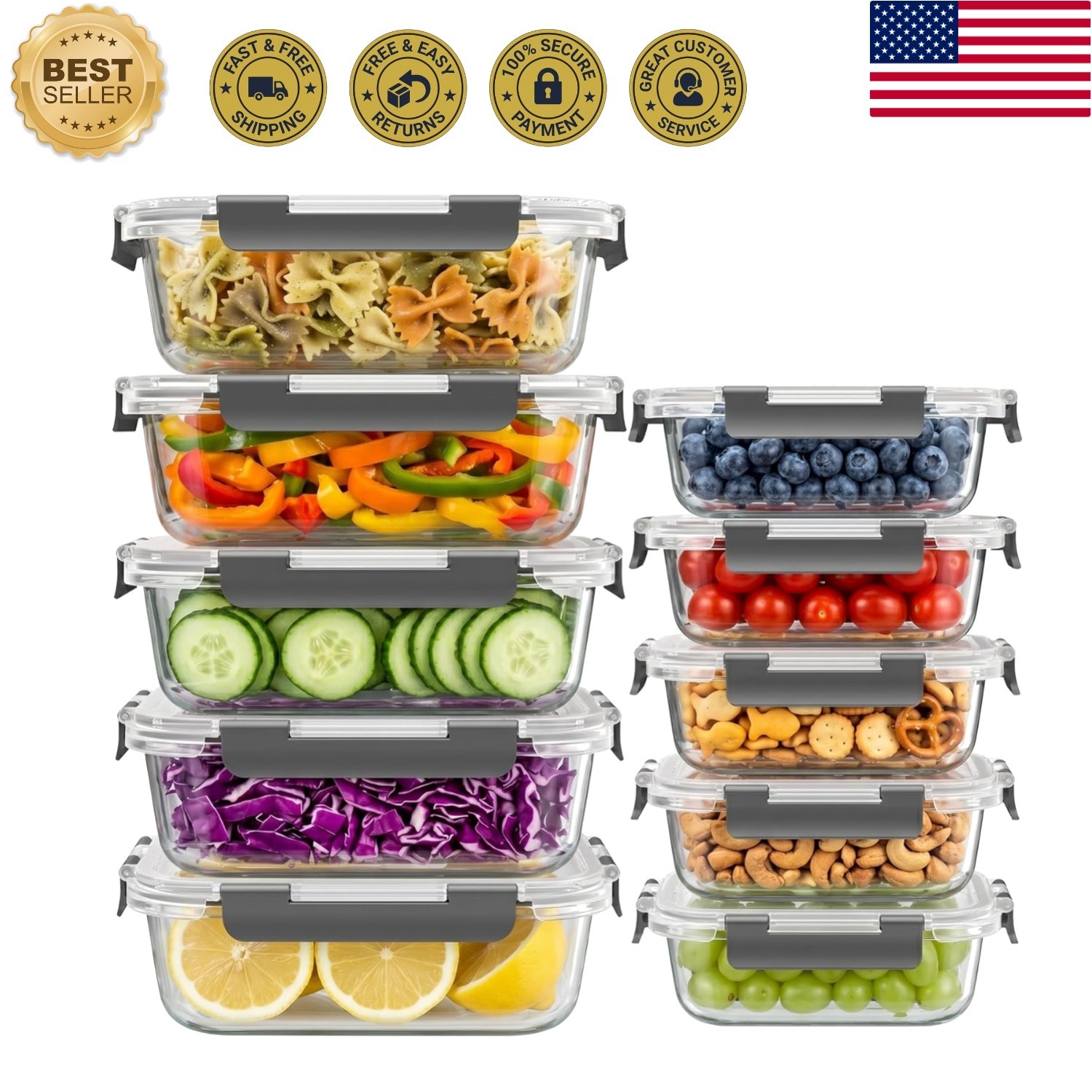 Stylish Gray Glass Meal Prep Containers – Airtight & Lockable for Freshness