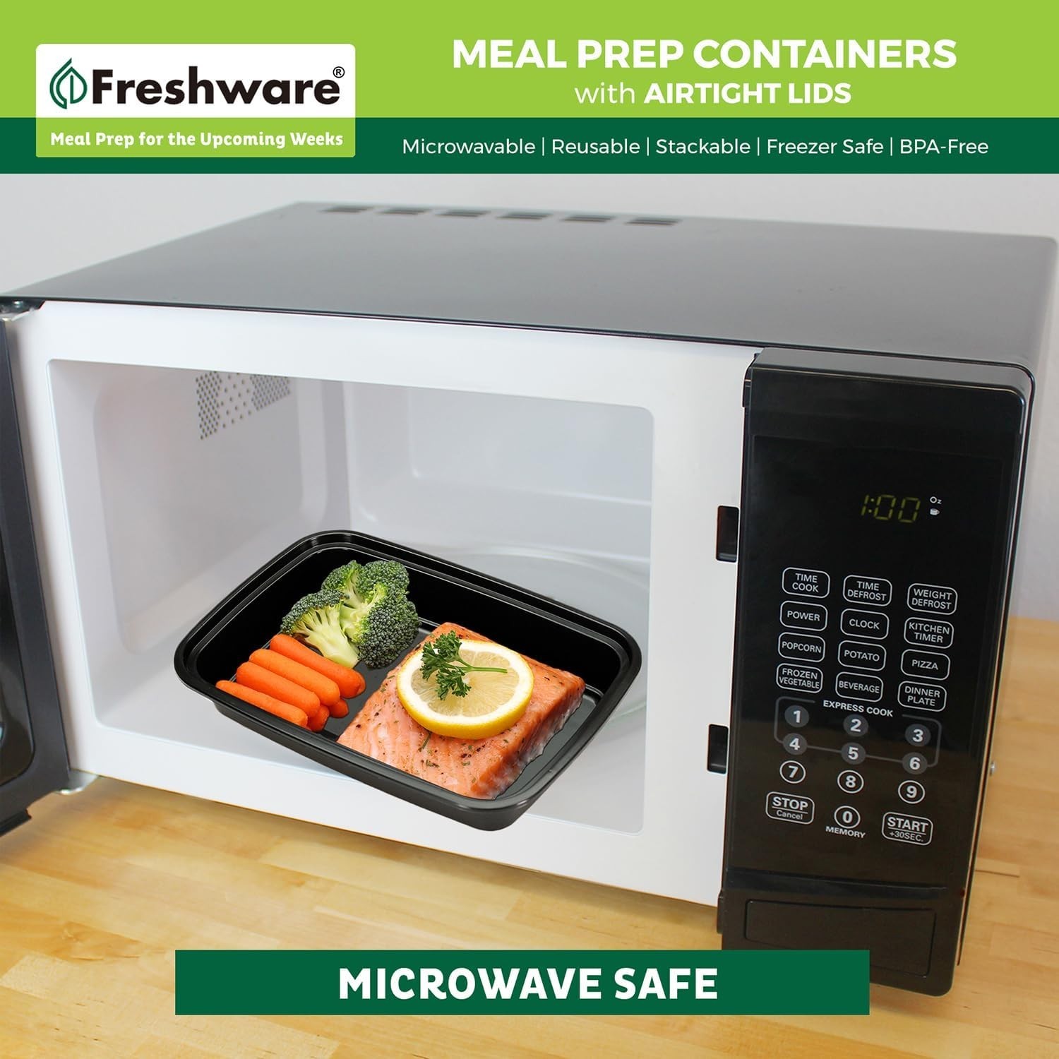 Meal Prep Containers 50 Pack 24oz BPA Free Microwave Dishwasher Safe Black