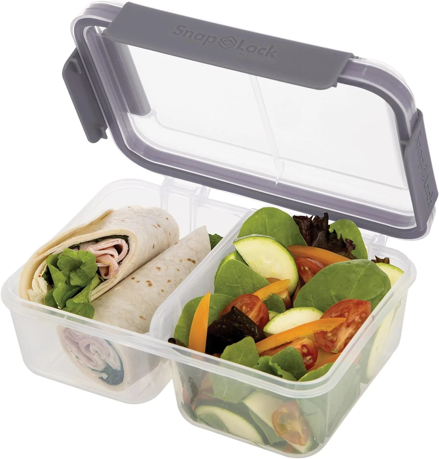 Progressive SNL-1018GY SnapLock 4-Cup Large Divided Lunch Container – Gray