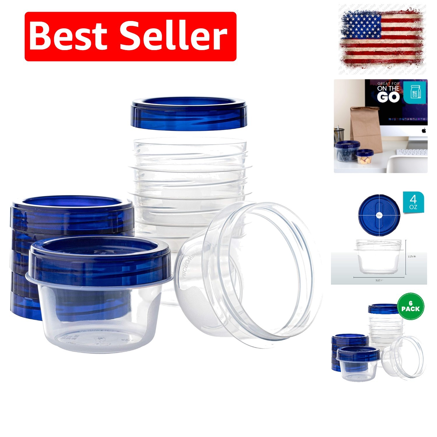 Deli Containers Clear bottom With blue Top Twist on Lids Reusable, Stackable,…