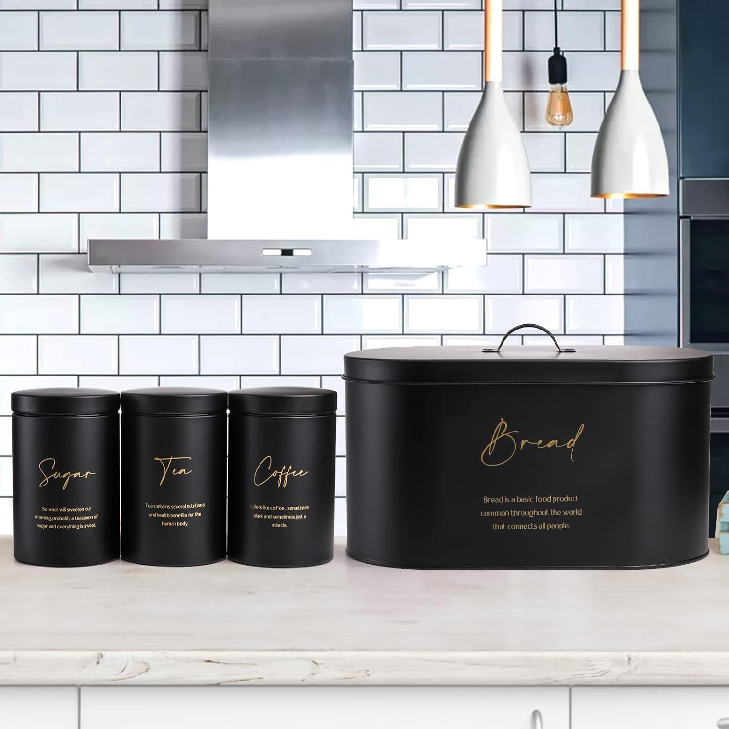 Set of 4 Bread Box and Canister Set for Kitchen Countertop, Metal Bread Bin